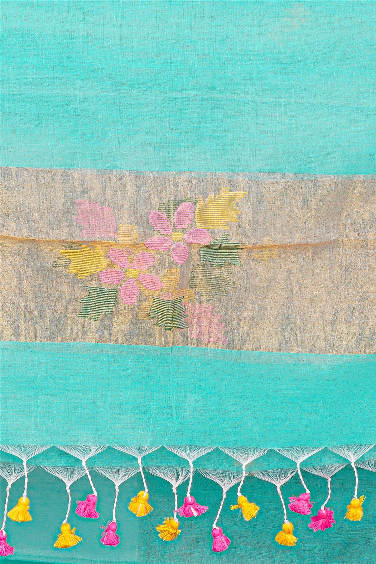 Chanderi Sea Blue Jamdani Dress Material