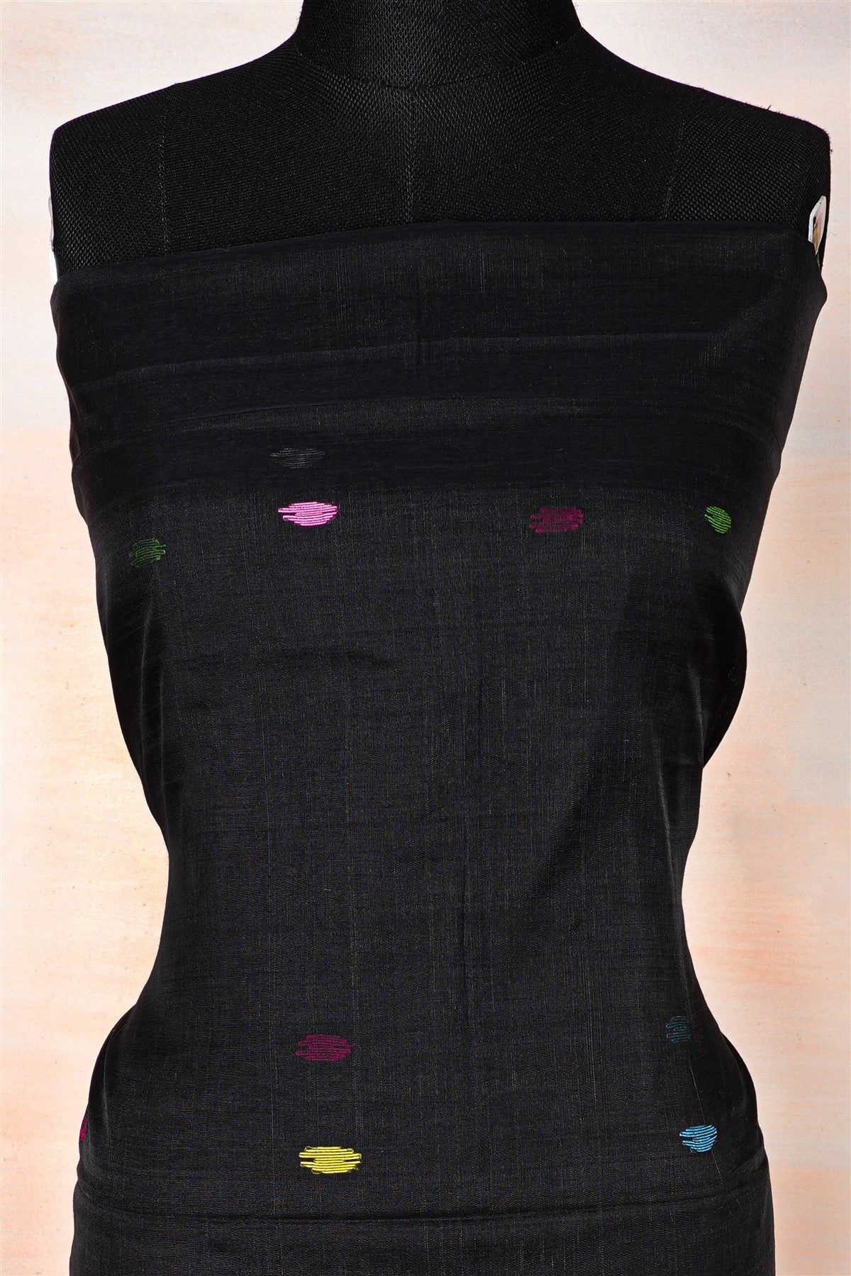 Mul Chanderi Black Embroidered Dress Material