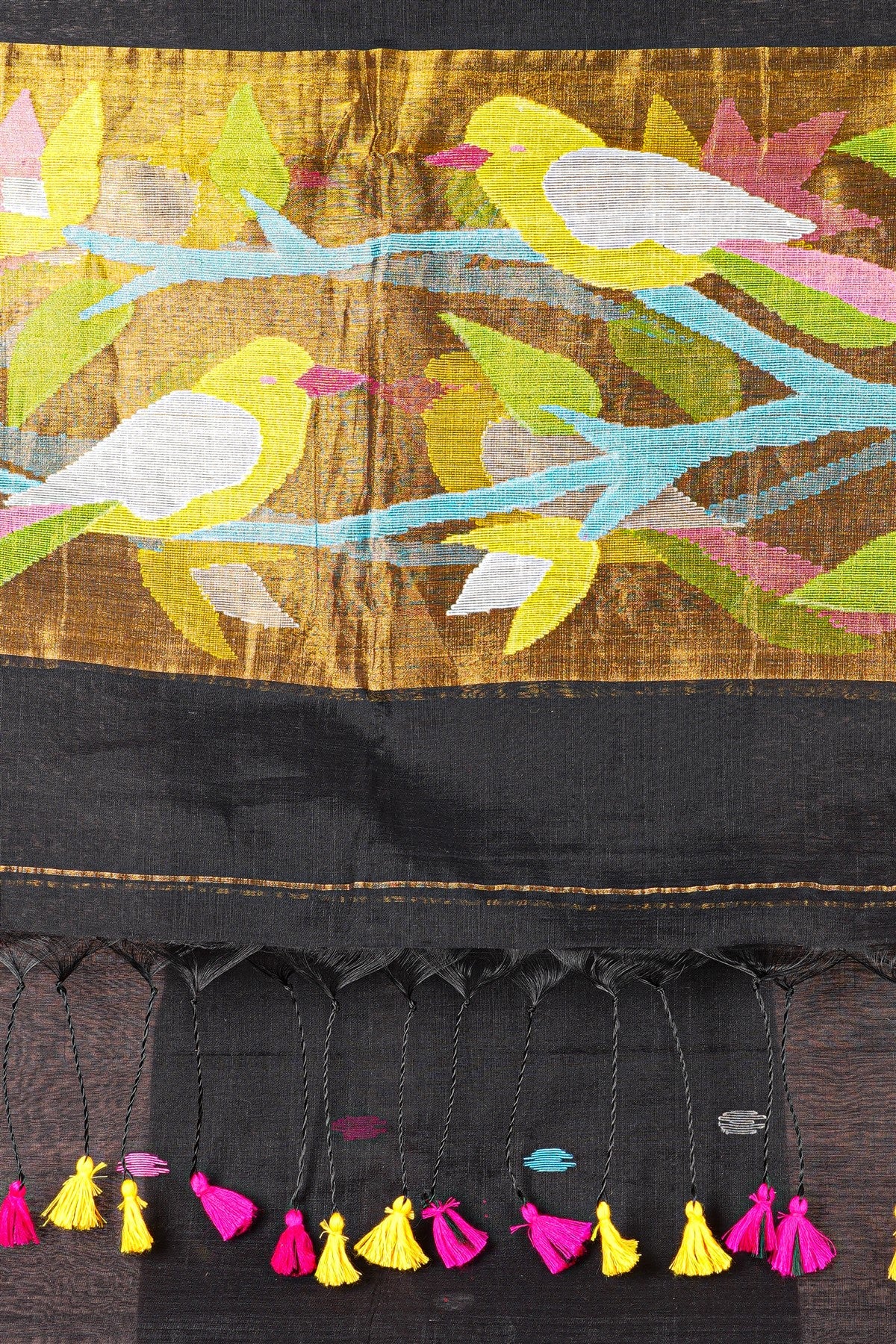 Mul Chanderi Black Embroidered Dress Material