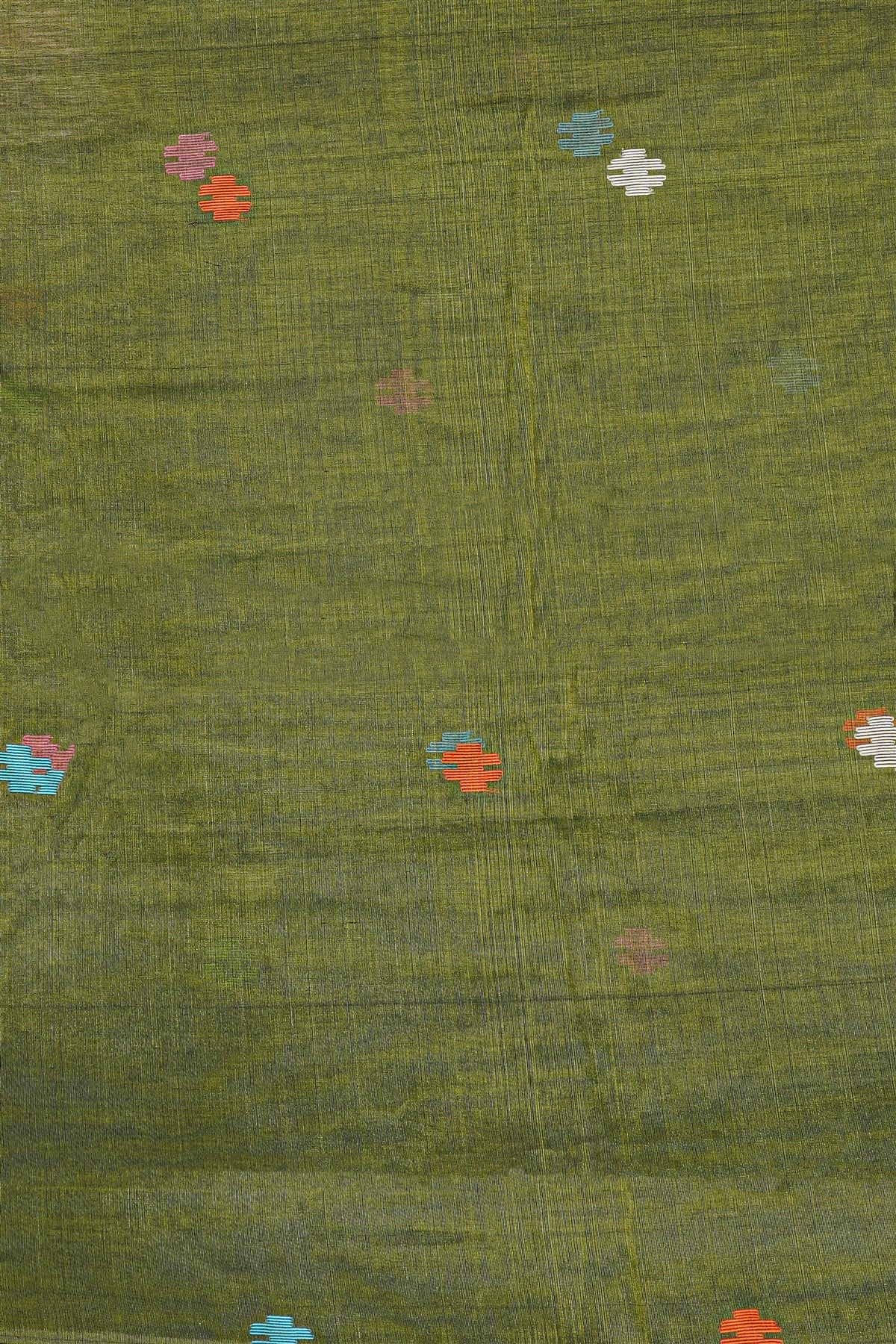 Mul Chanderi Dark Olive Green Jamdani Dress Material