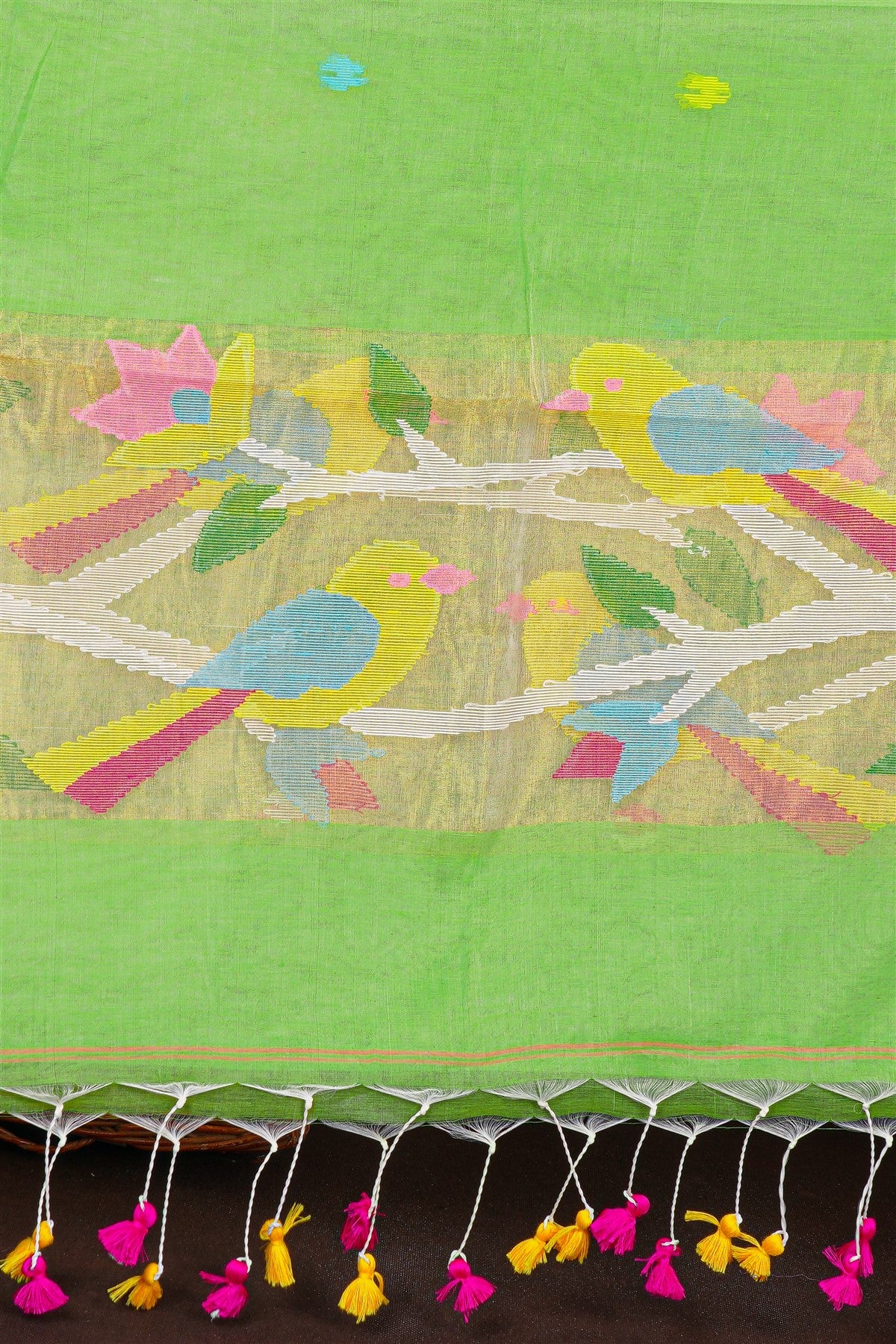 Mul Chanderi Parrot Green Dress Material