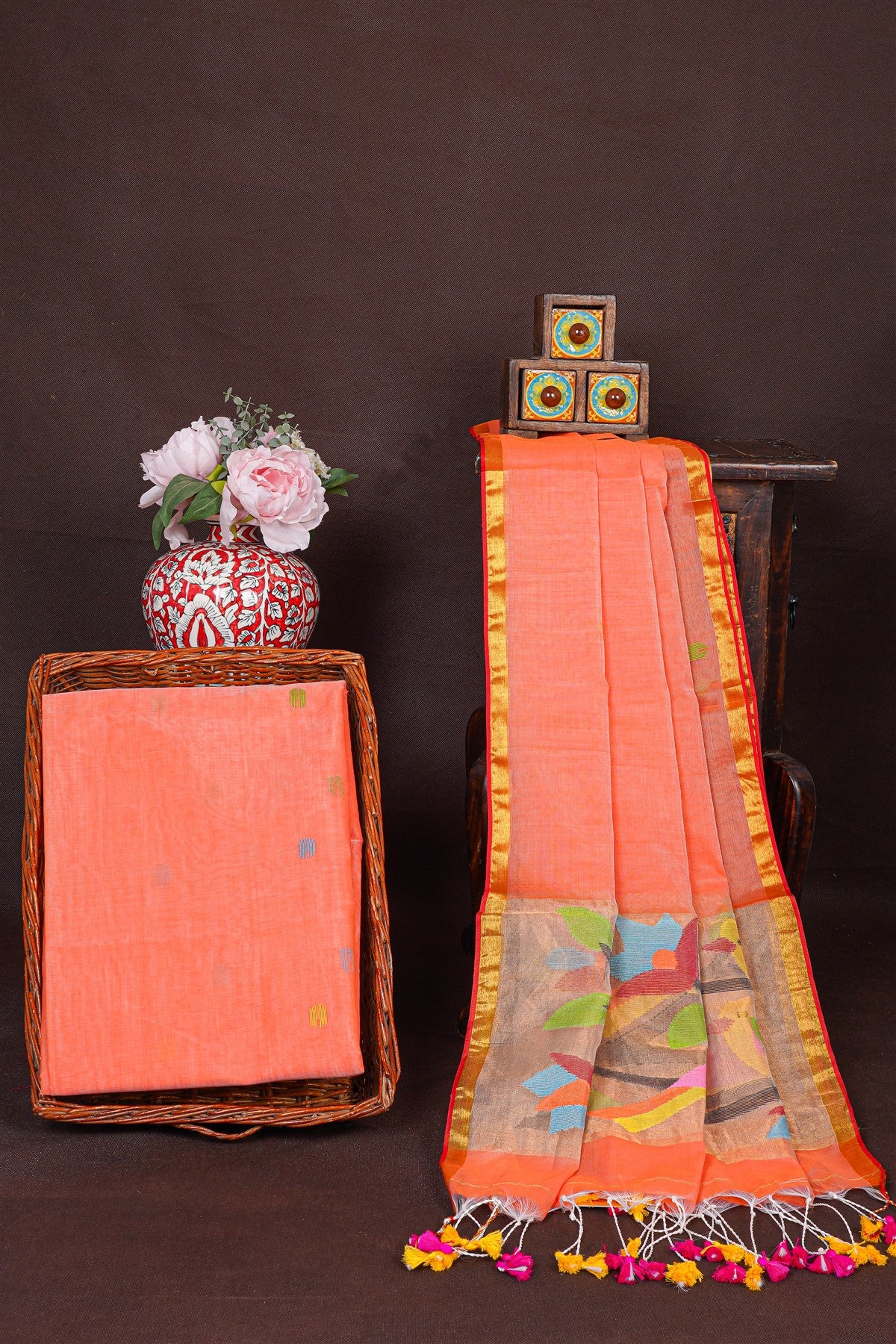 Mul Chanderi Peach Dress Material