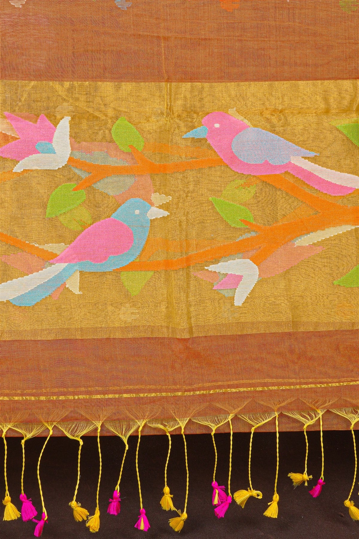 Mul Chanderi Rust Jamdani Dress Material