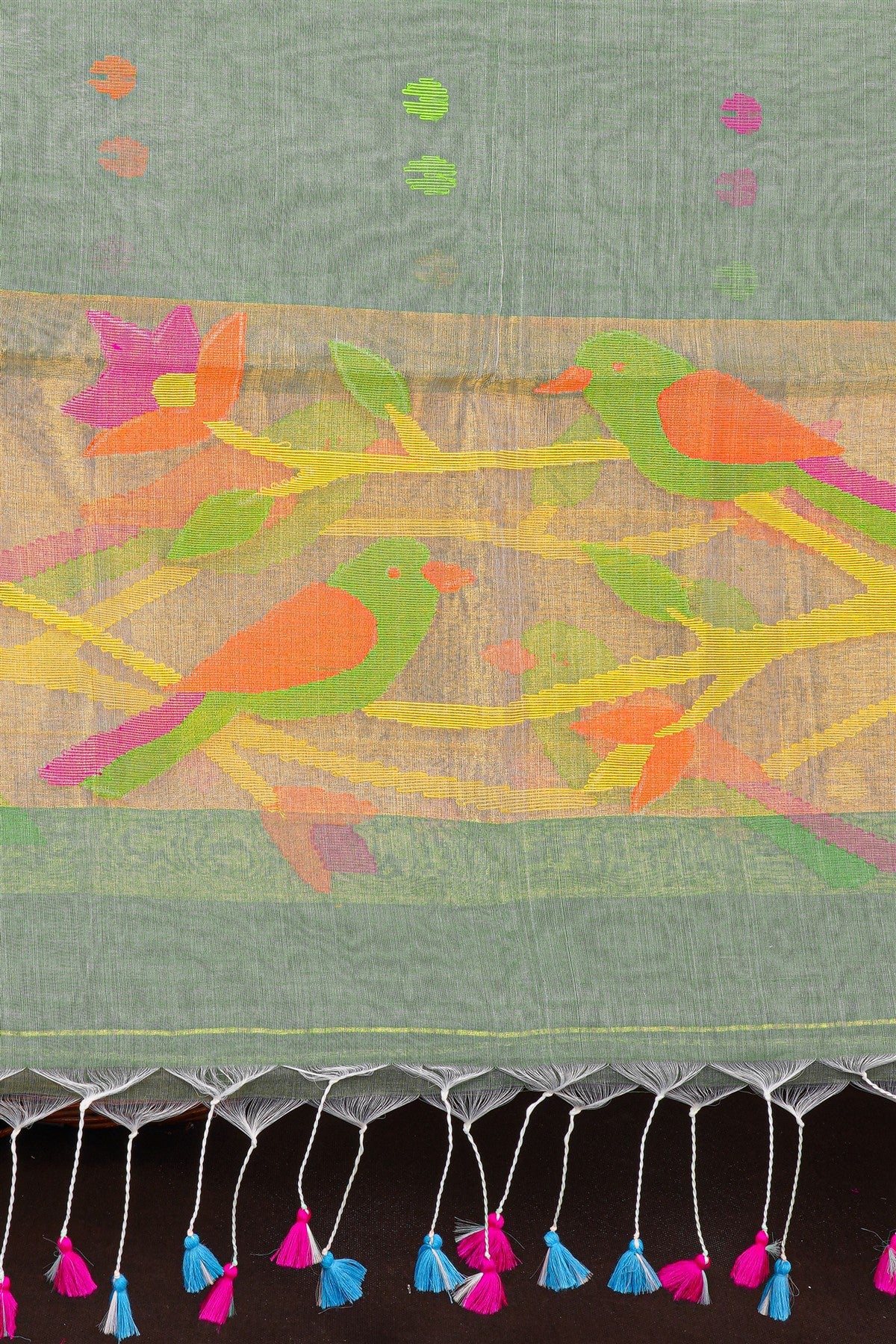Mul Chanderi Light Green Jamdani Dress Material