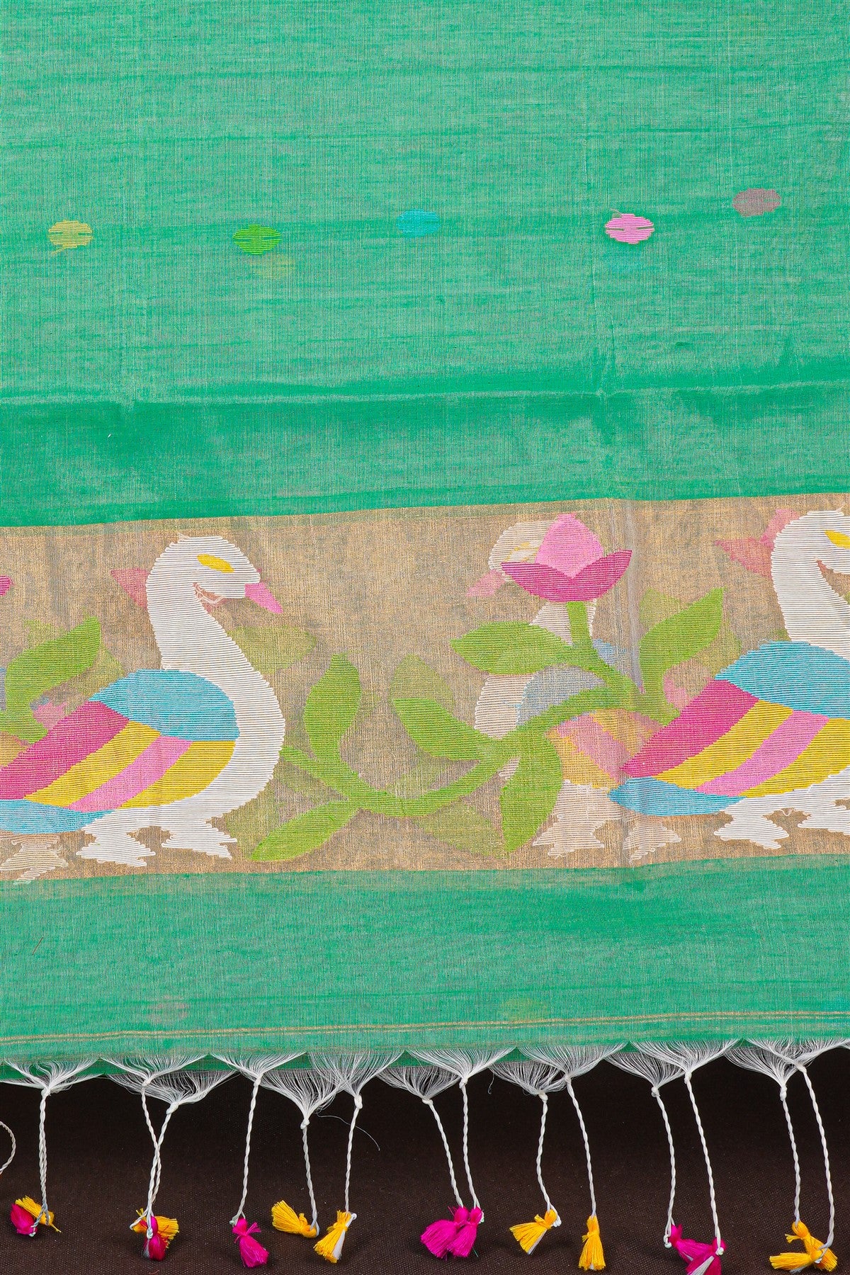 Mul Chanderi Green Jamdani Dress Material