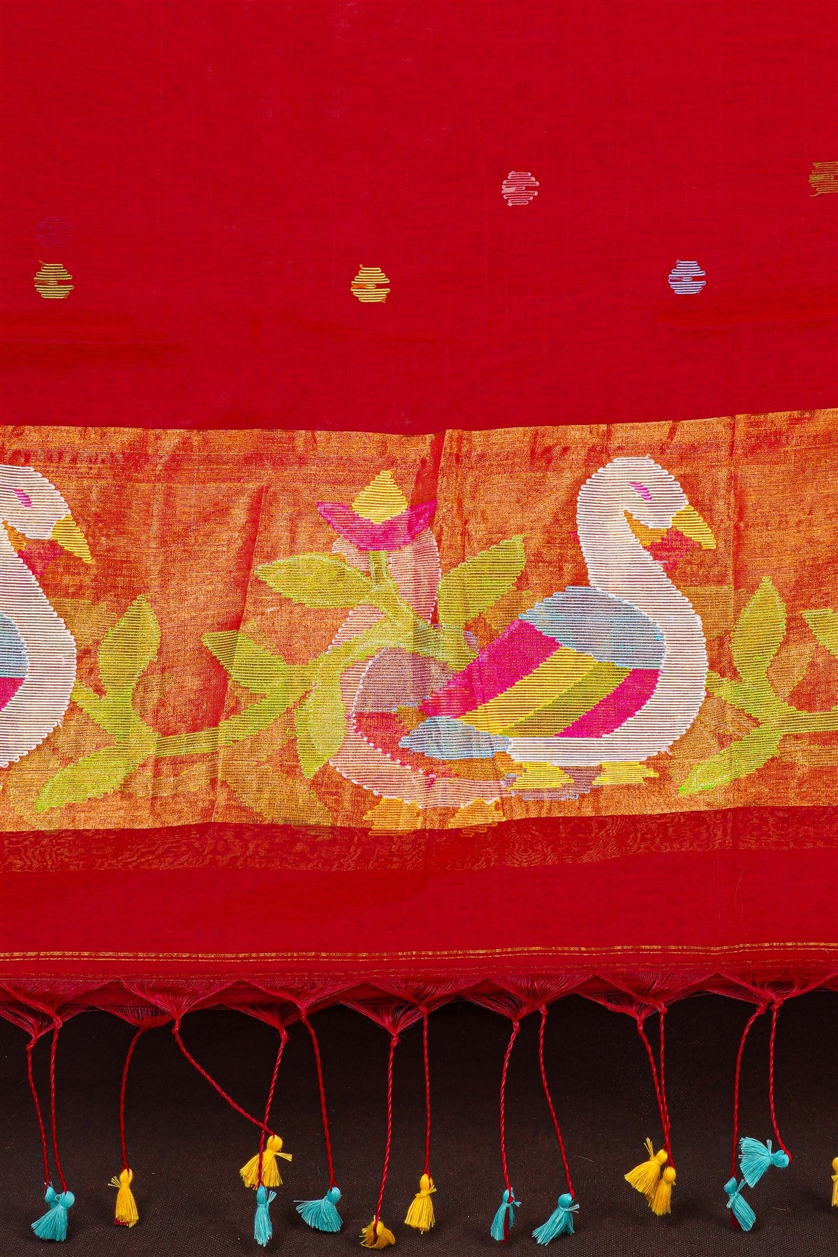 Mul Chanderi Red Jamdani Dress Material