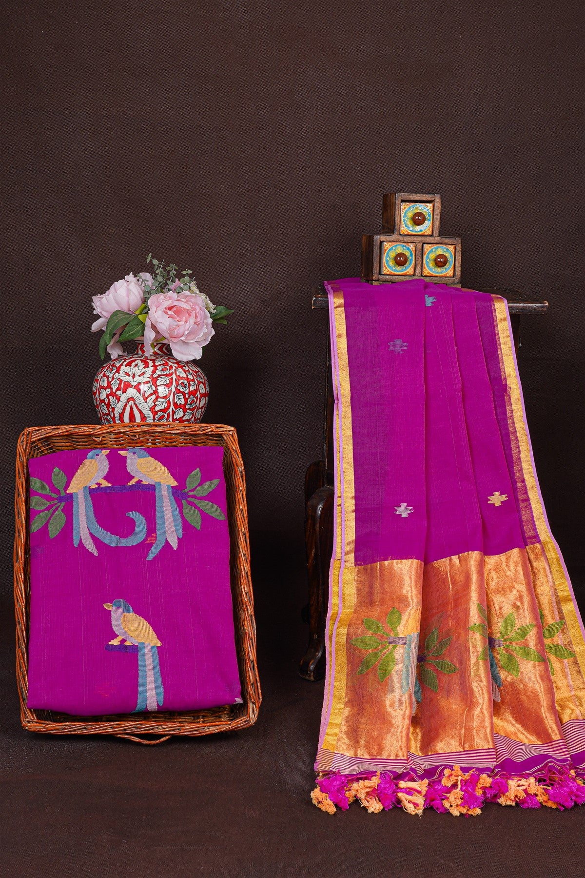 Chanderi Magenta Dress Material