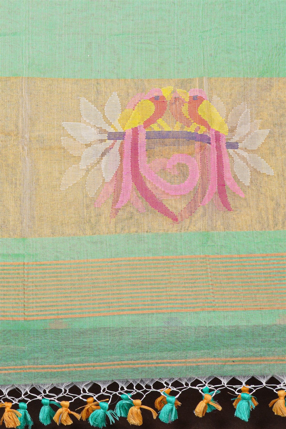 Chanderi Pista Floral Jamdani Dress Material