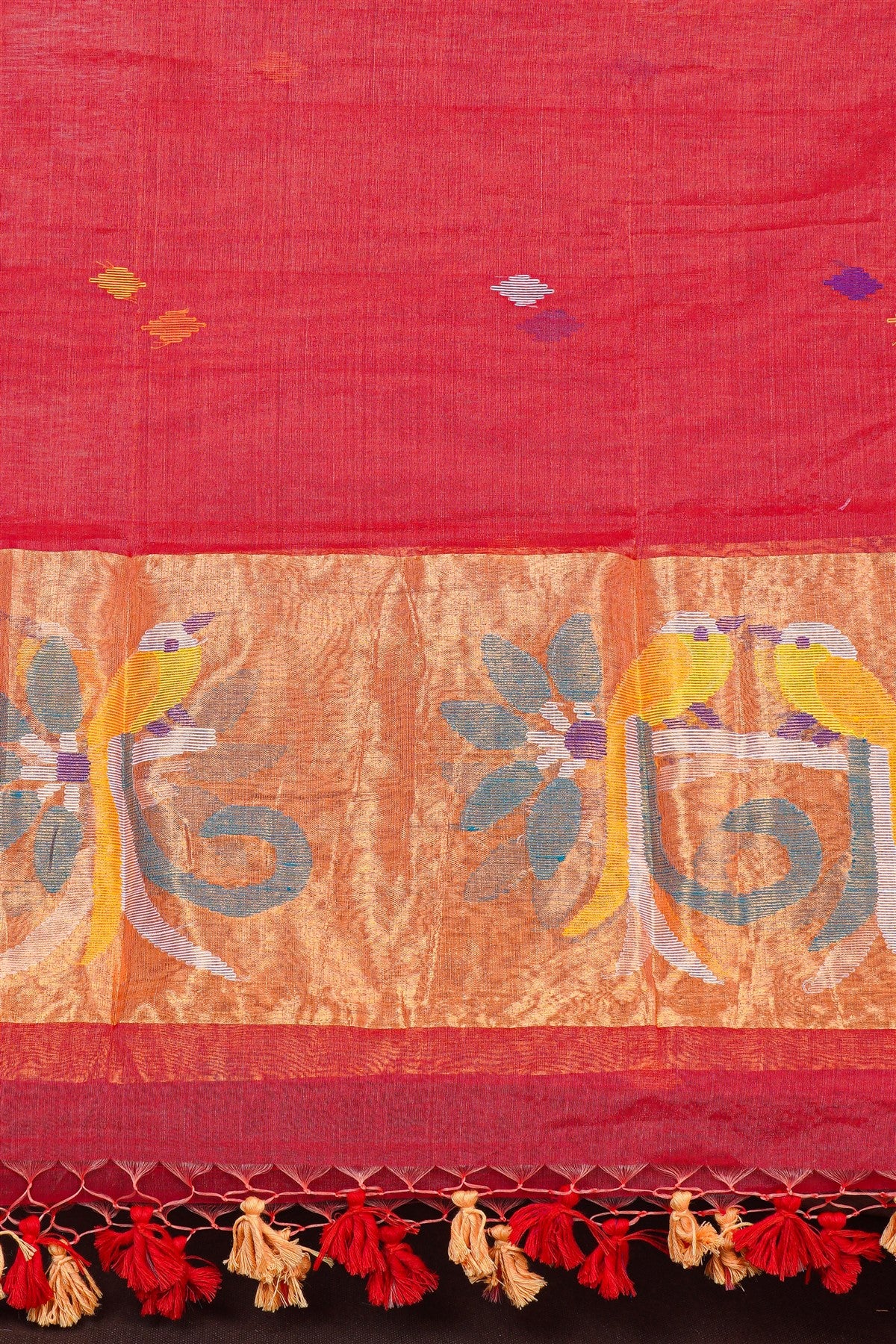 Chanderi Red  Jamdani Dress Material