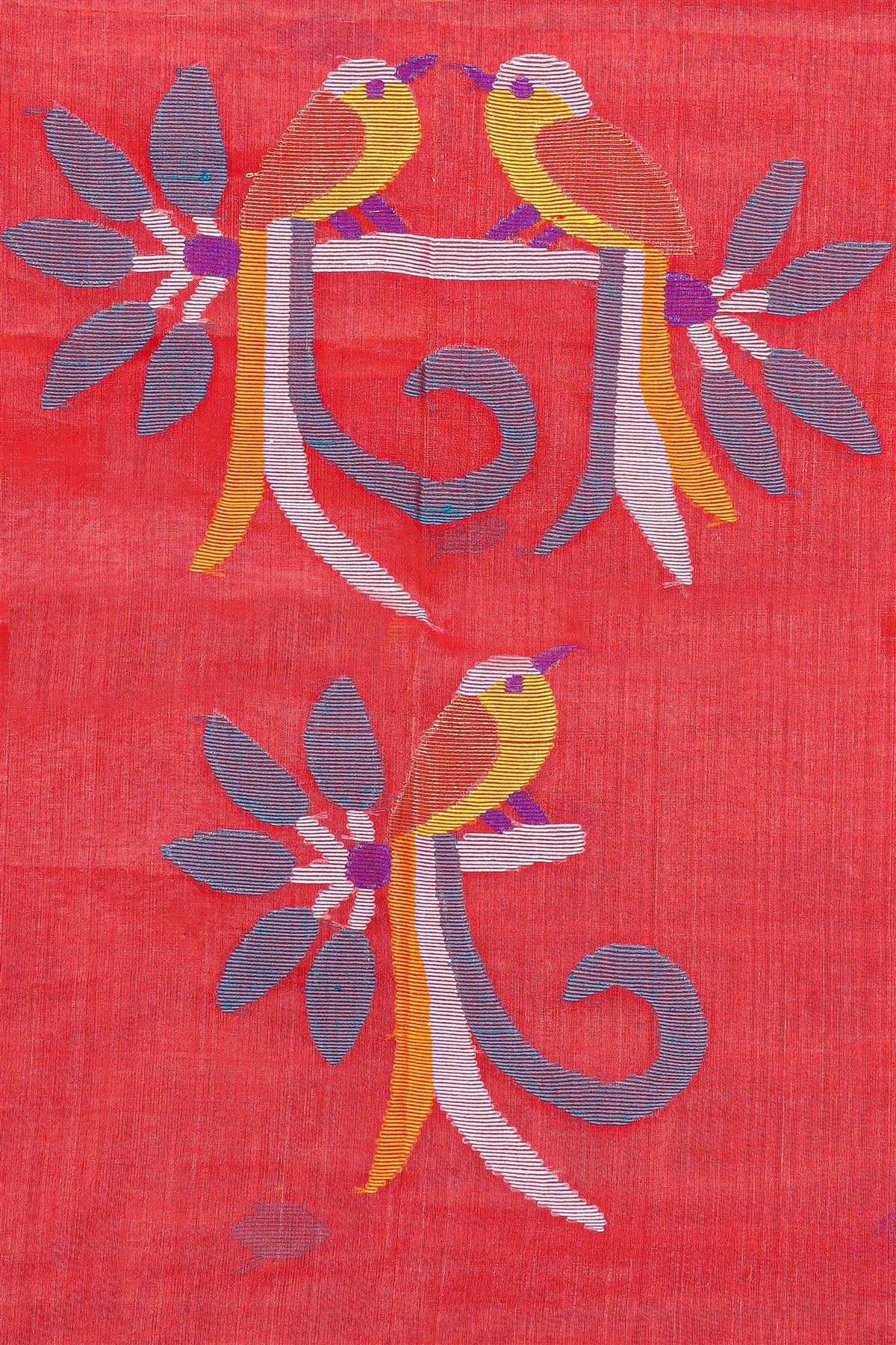 Chanderi Red  Jamdani Dress Material