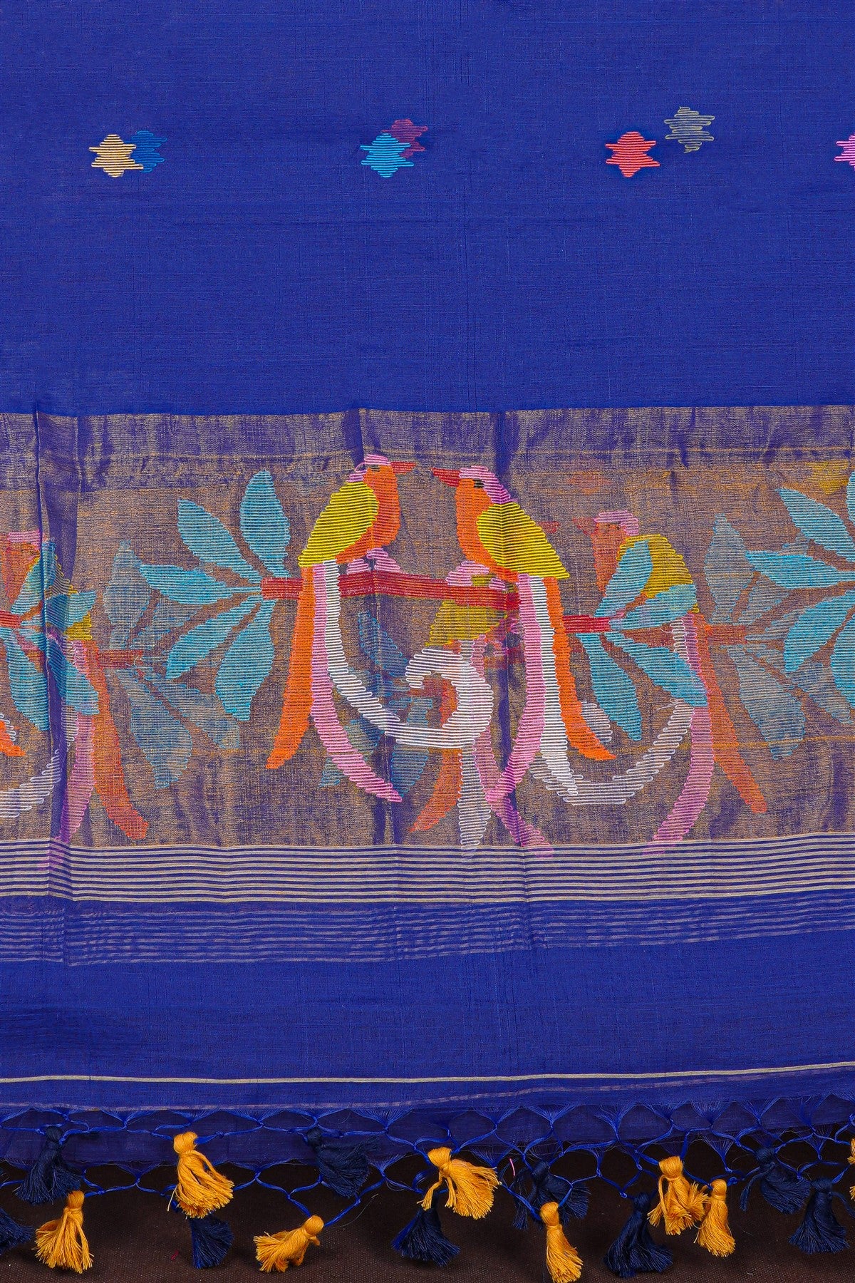Chanderi Royal Blue Floral Jamdani Dress Material