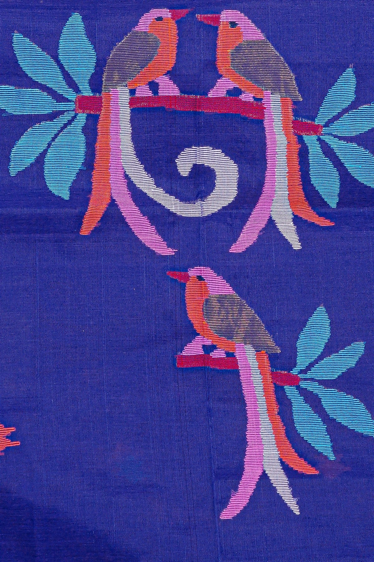 Chanderi Royal Blue Floral Jamdani Dress Material