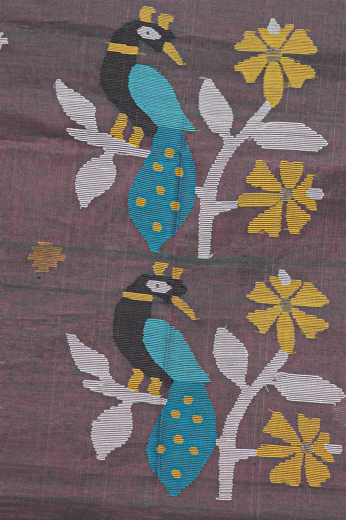 Mul Chanderi Brown Jamdani Dress Material