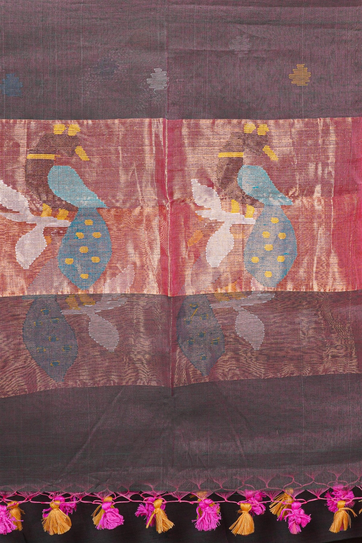 Mul Chanderi Brown Jamdani Dress Material