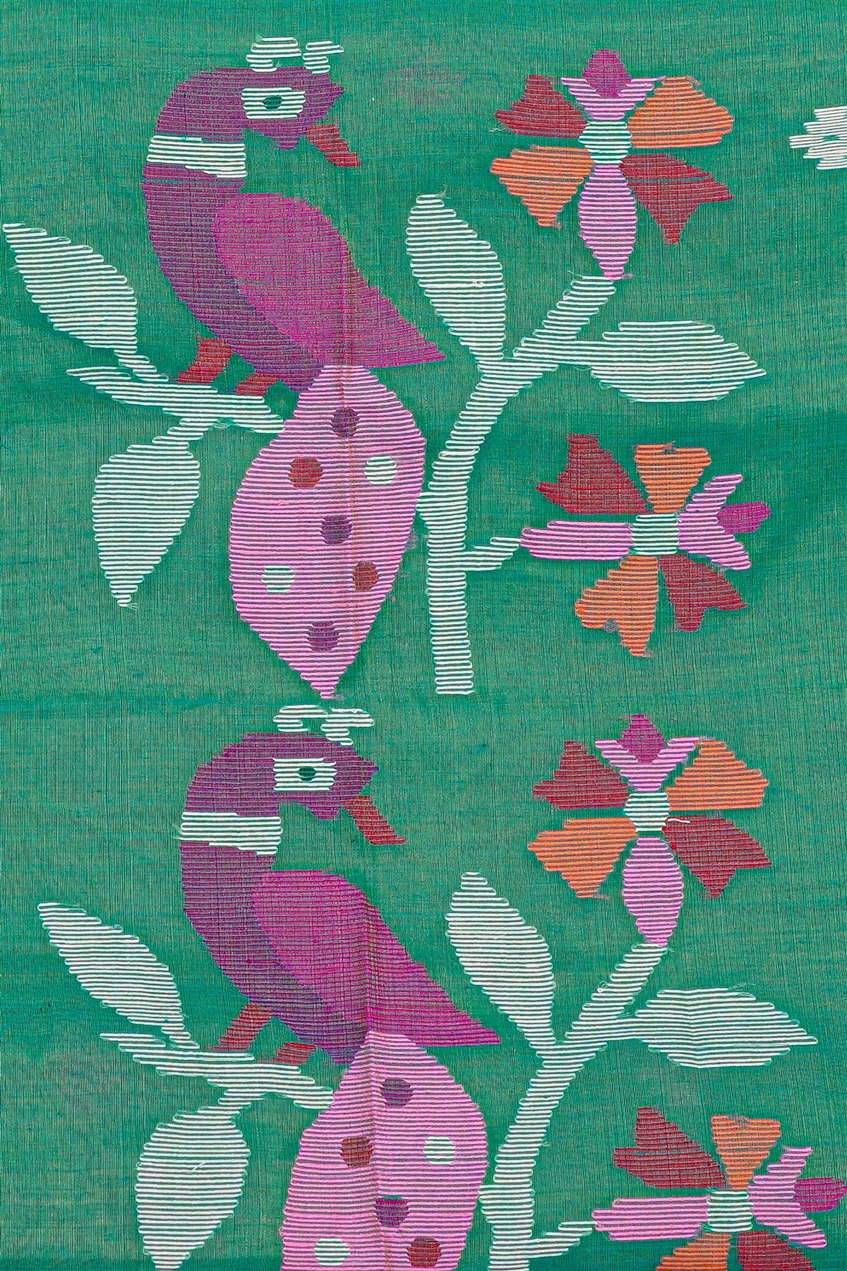 Mul Chanderi Green Jamdani Dress Material