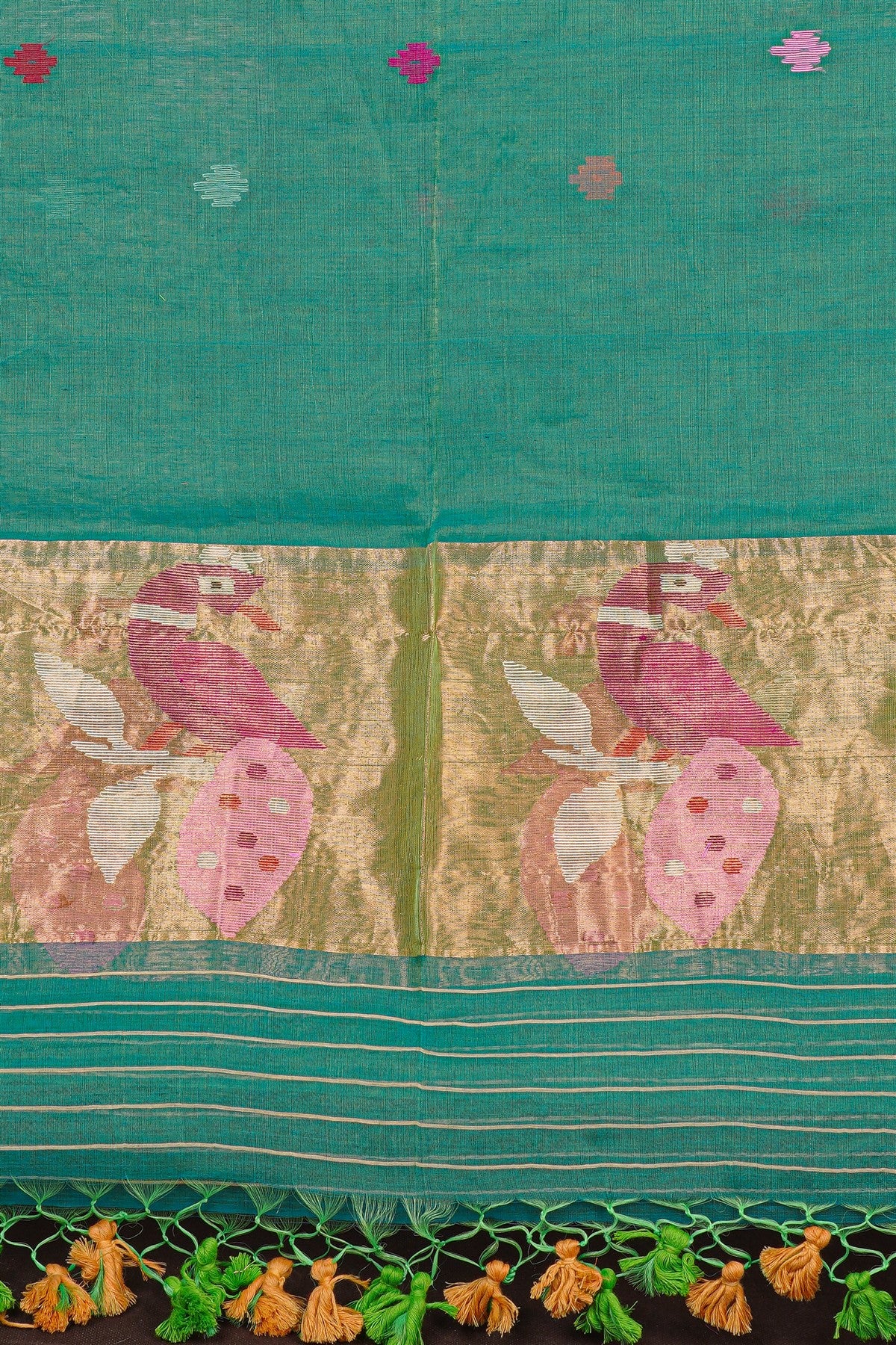 Mul Chanderi Green Jamdani Dress Material