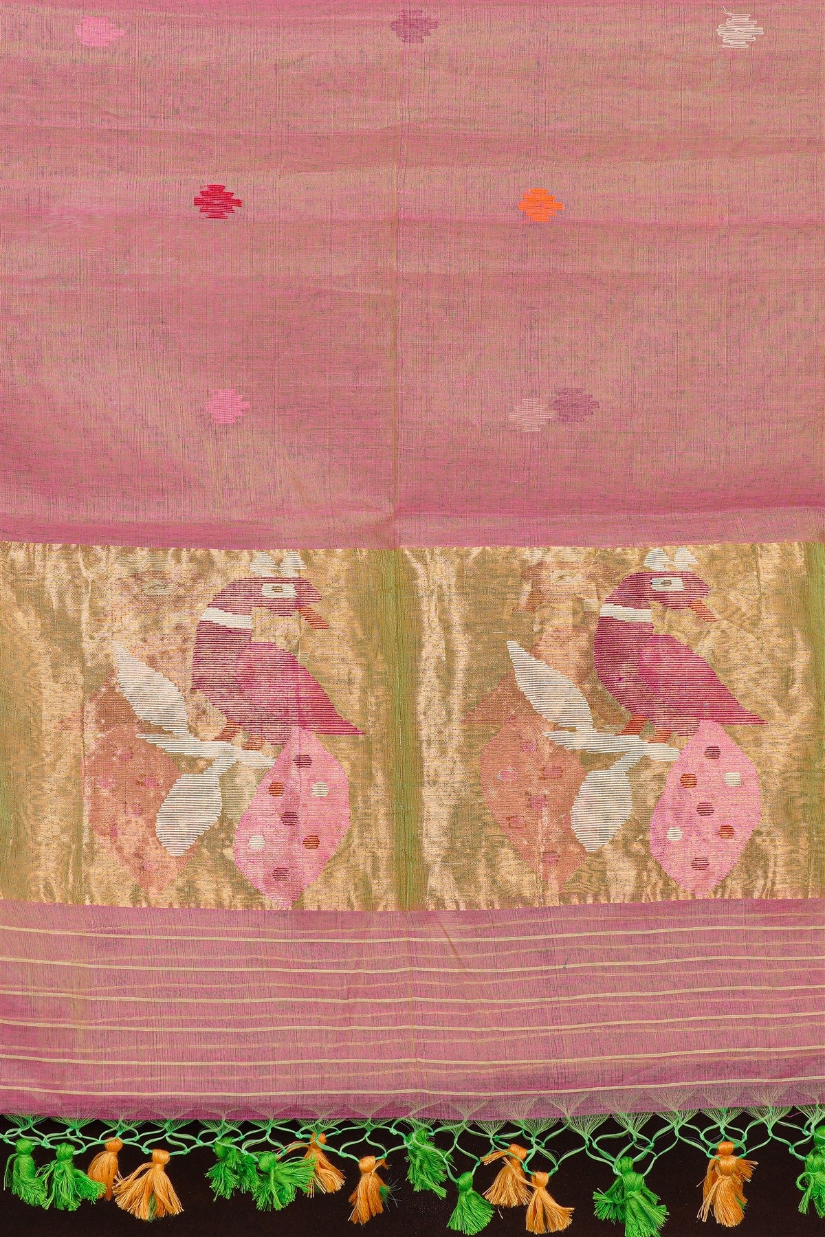 Mul Chanderi Peach Jamdani Dress Material