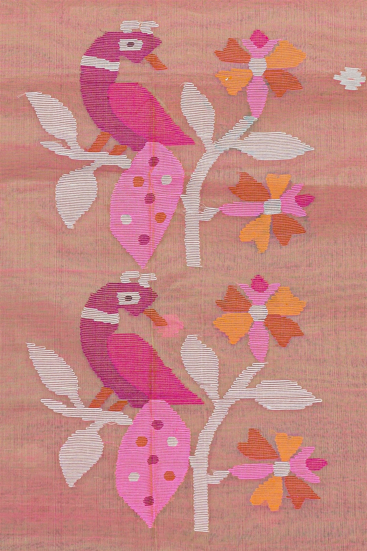 Mul Chanderi Peach Jamdani Dress Material