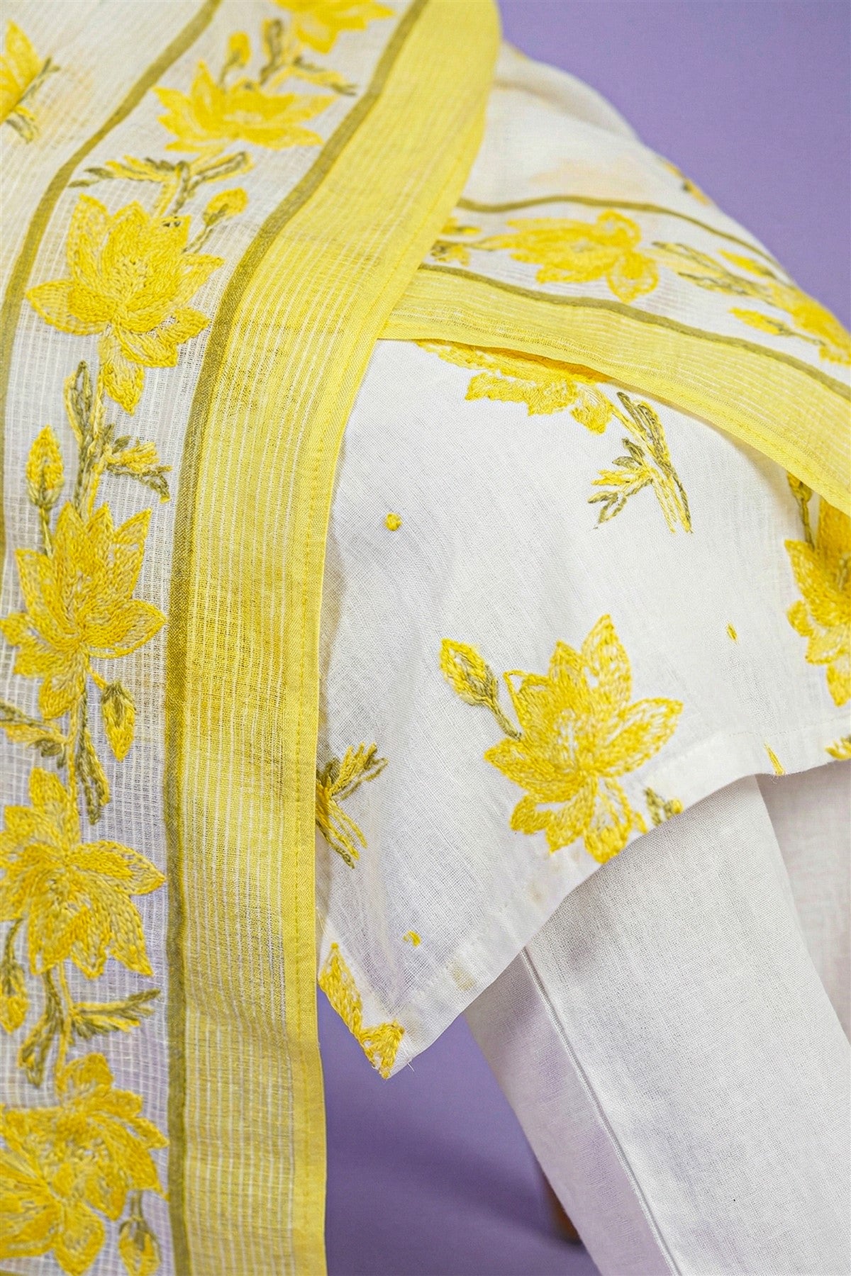 Cotton Printed Yellow Kurti Set With Dupatta