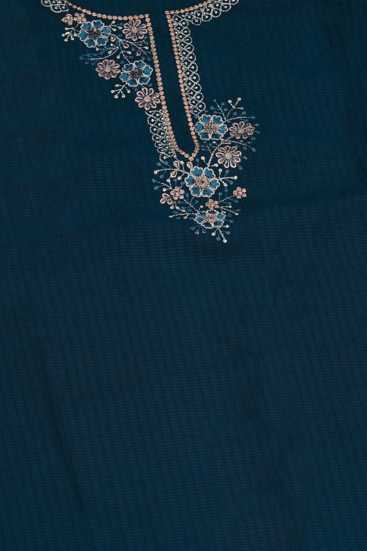 Poly Blend Embroidered Navy Blue Kurti Set With Dupatta