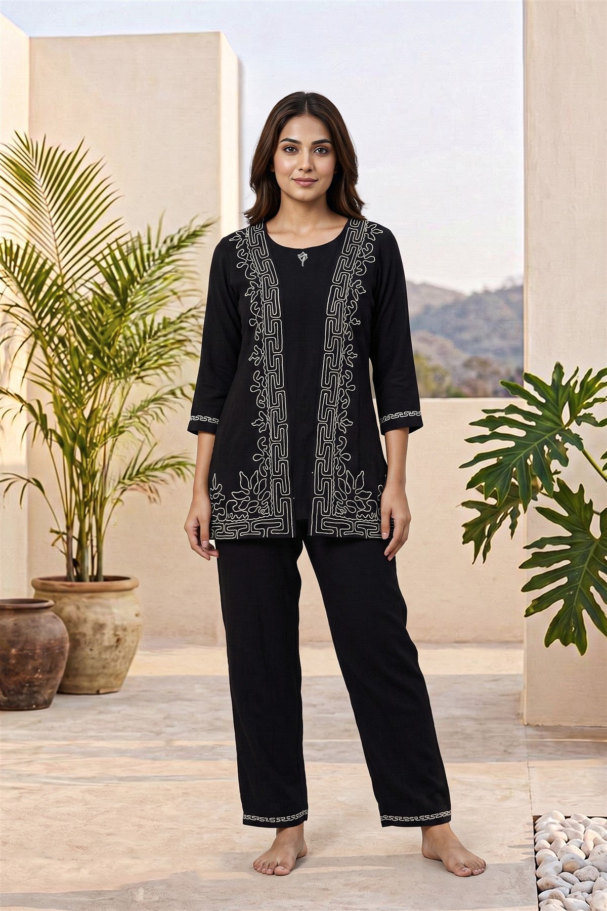 Lycra Embroidered Black Co-ord Set