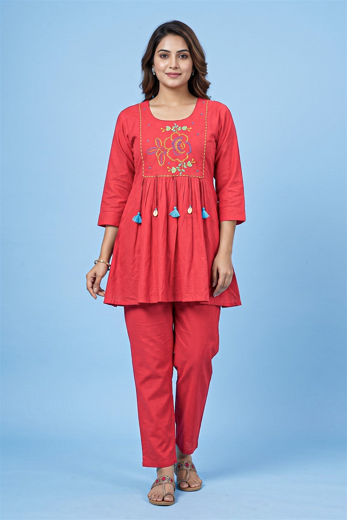 Rayon Embroidered Pink Co-ord Set