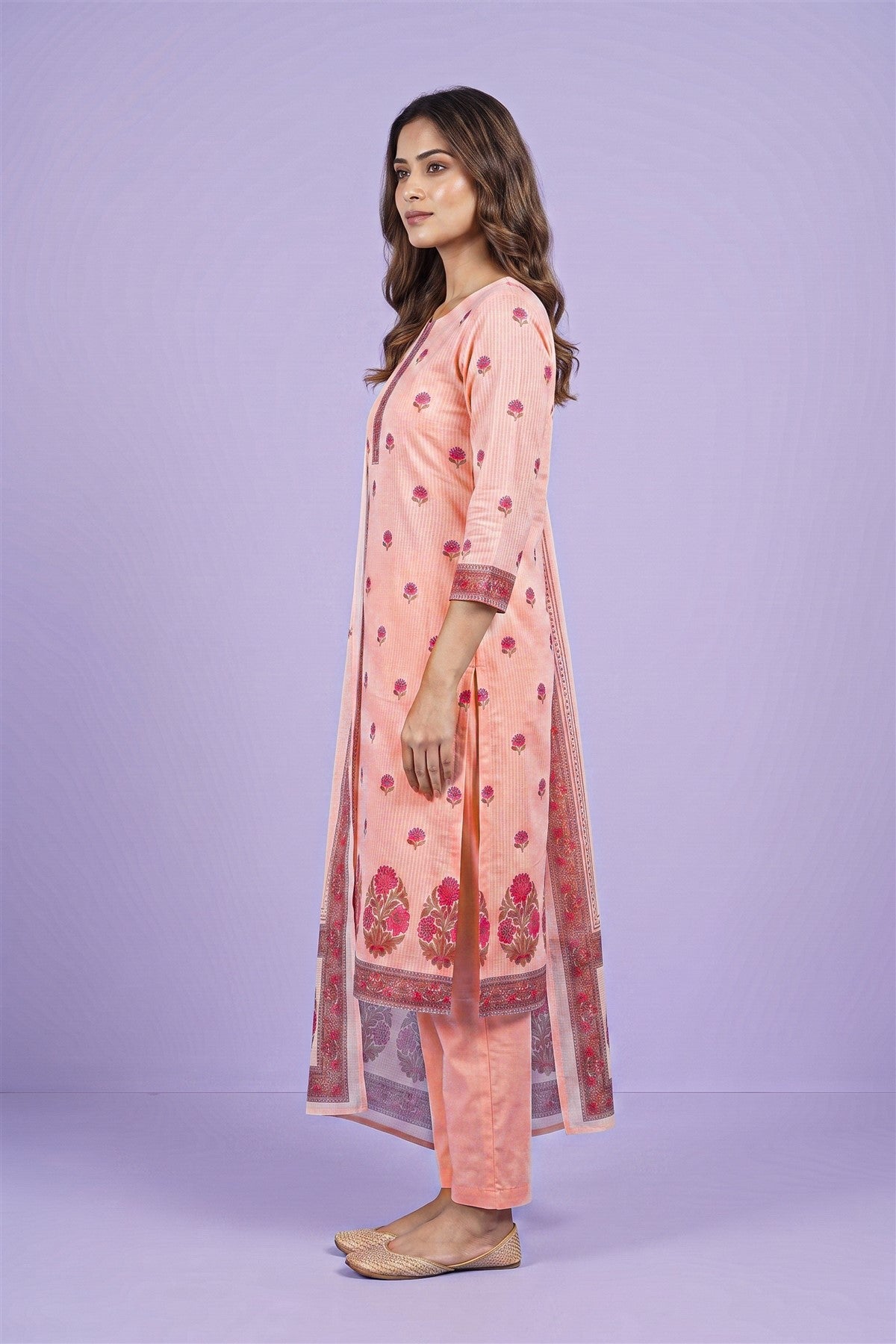 Kota Printed Peach Kurti Set With Dupatta