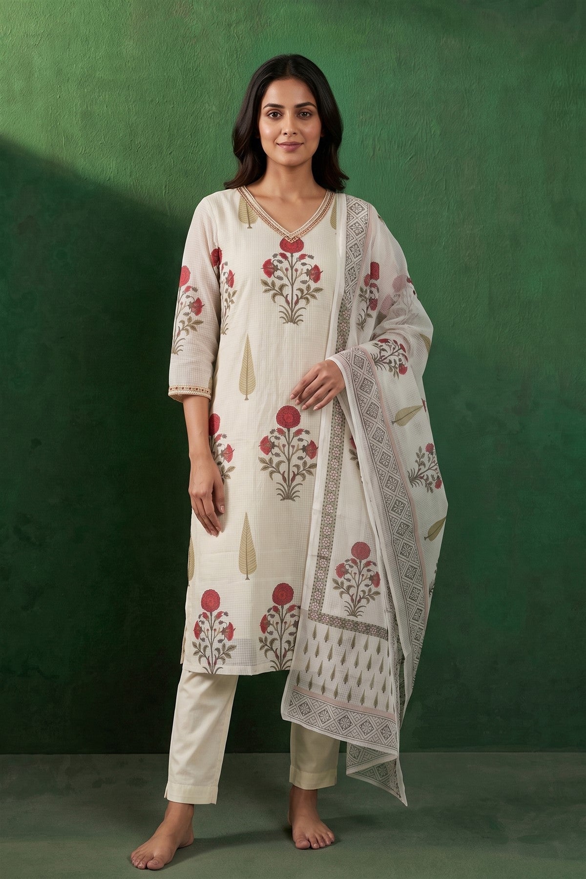 Kota Printed Mint Green Kurti Set With Dupatta