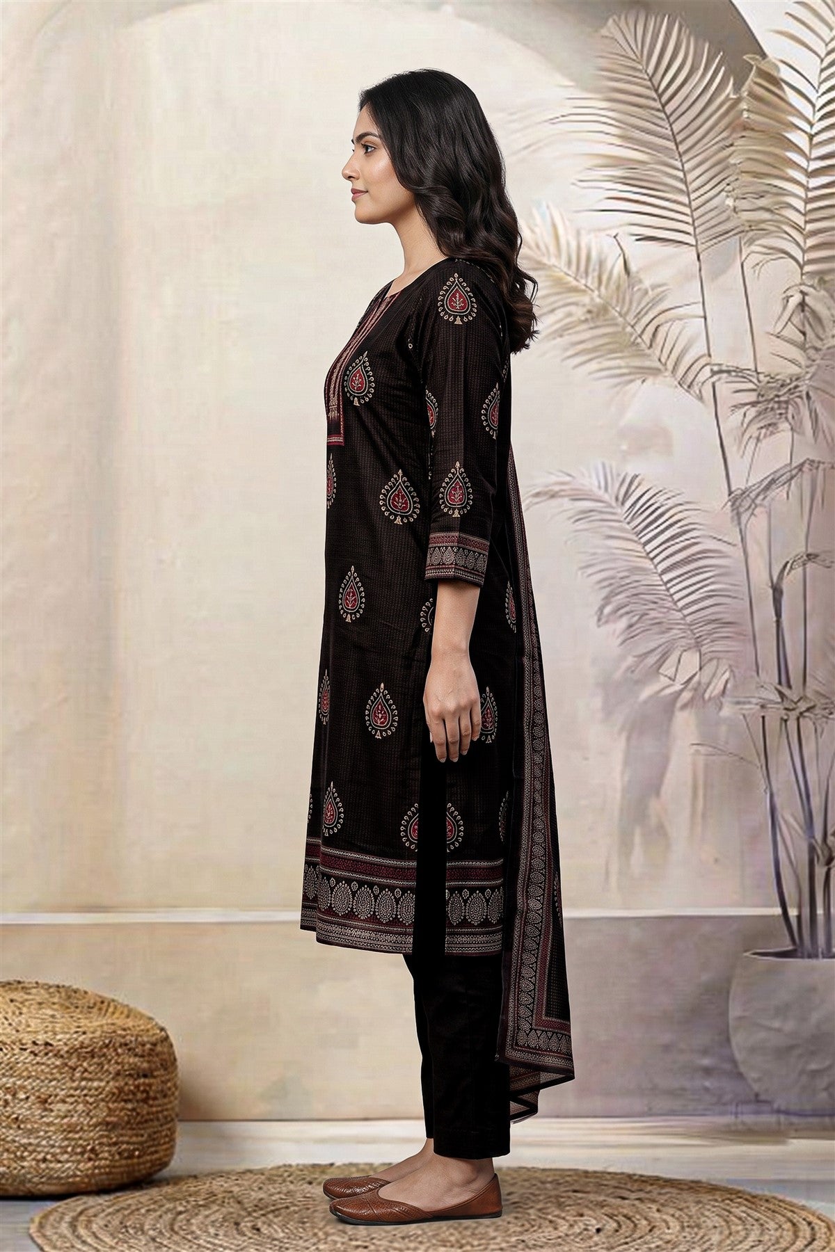 Kota Embroidered Black Kurti Set With Dupatta