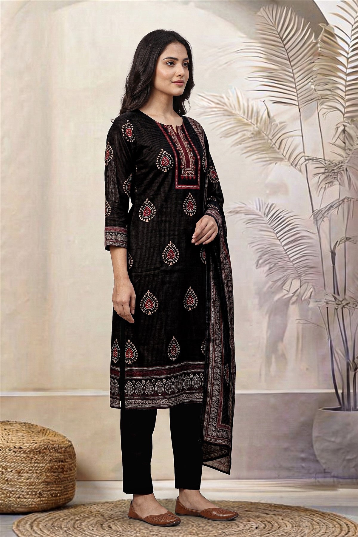Kota Embroidered Black Kurti Set With Dupatta