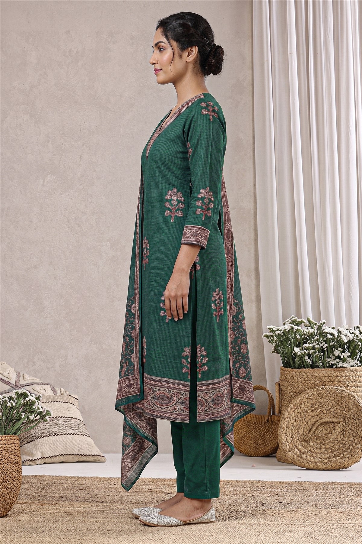 Kota Embroidered Green Kurti Set With Dupatta