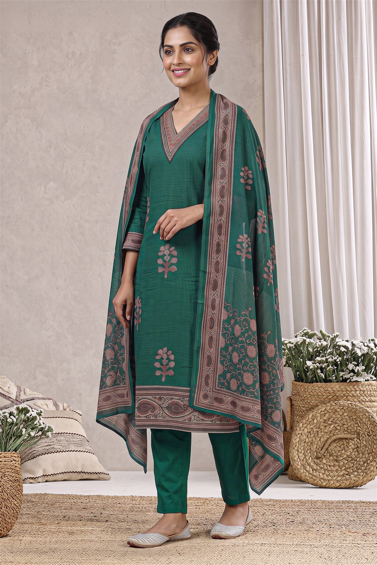 Kota Embroidered Green Kurti Set With Dupatta