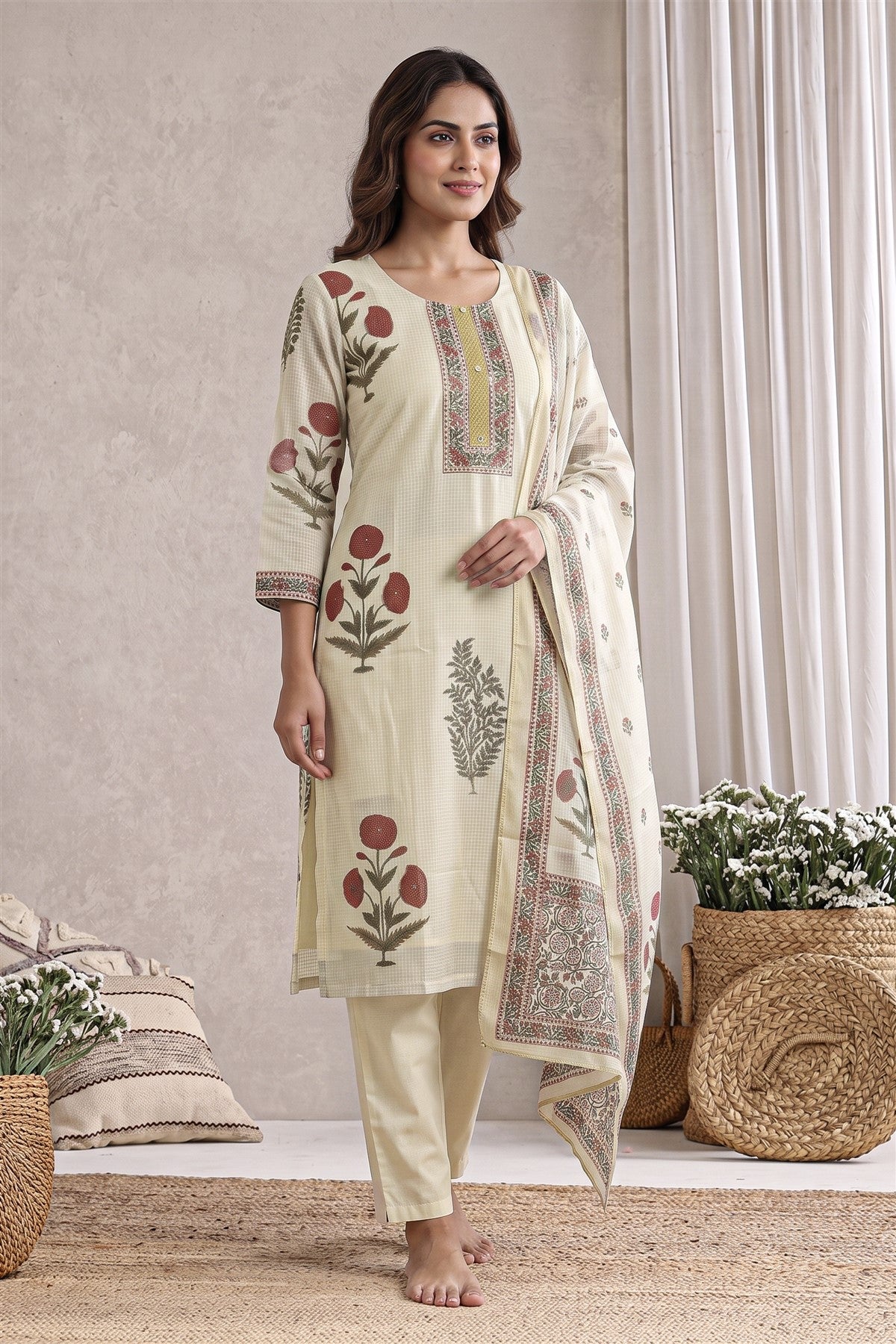 Kota Printed Mint Green Kurti Set With Dupatta