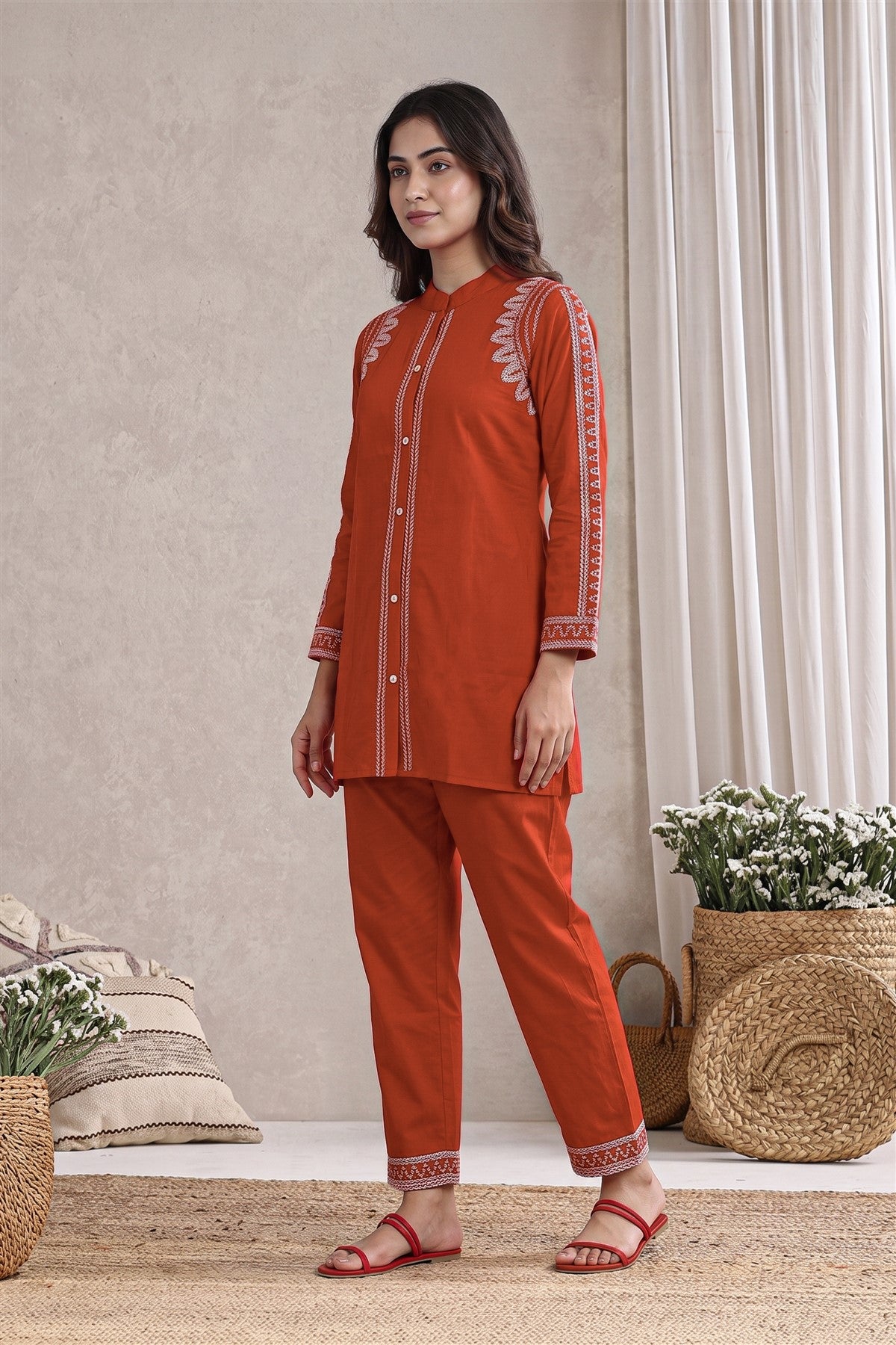 Cotton Embroidered Rust Co-ord Set