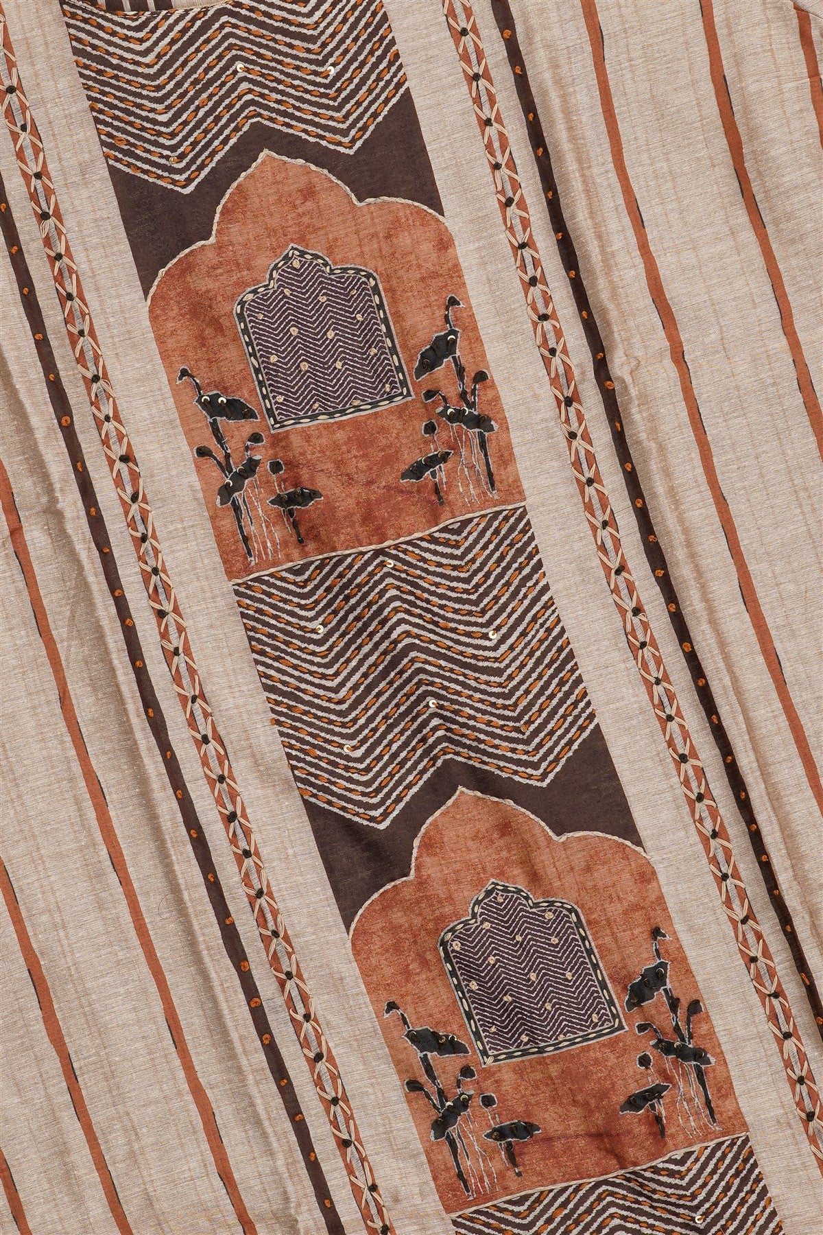 Chanderi Printed Beige Kurti Set With Dupatta