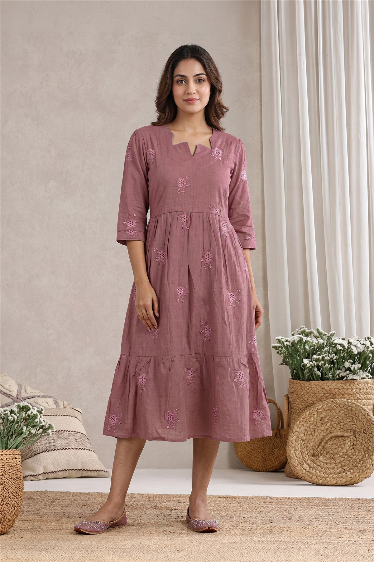 Chanderi Embroidered Purple Dress