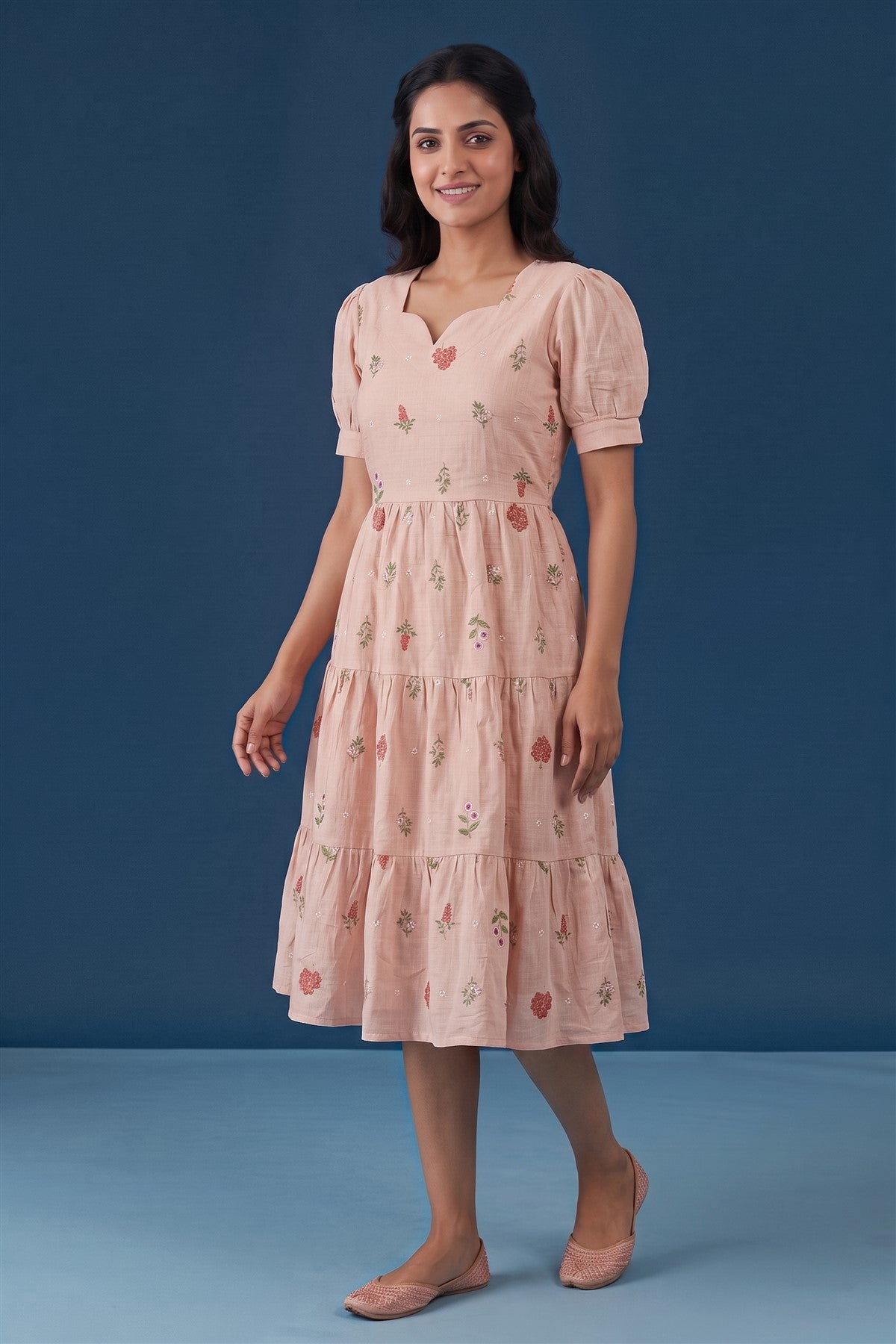 Chanderi Embroidered Light Peach Dress