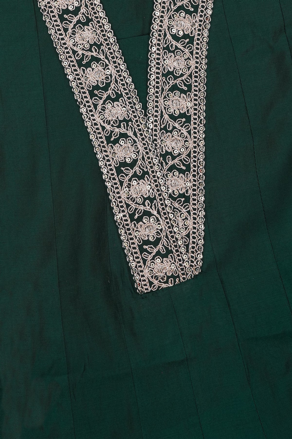 Chanderi Silk Embroidered Bottle Green Kurti Set With Dupatta