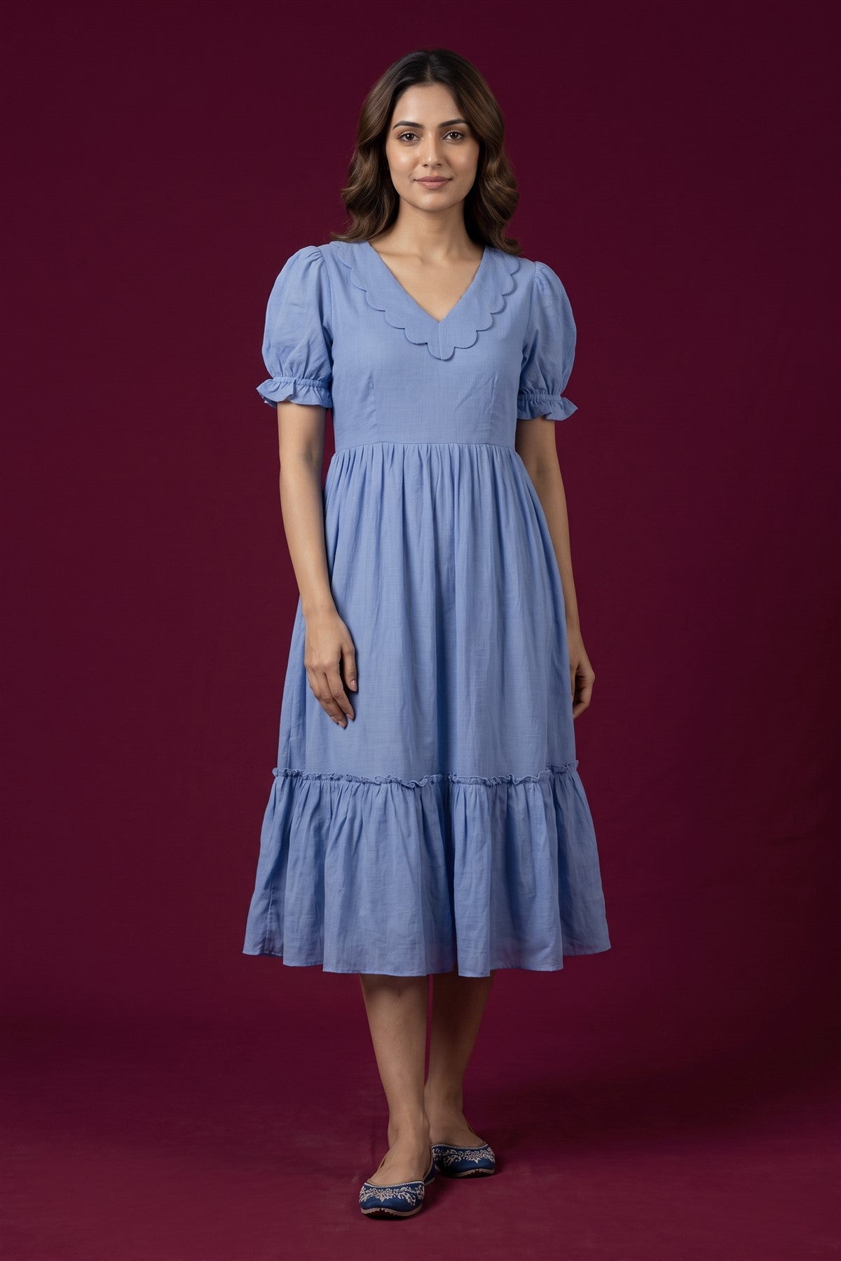 Chiffon Solid Sky Blue Kurti