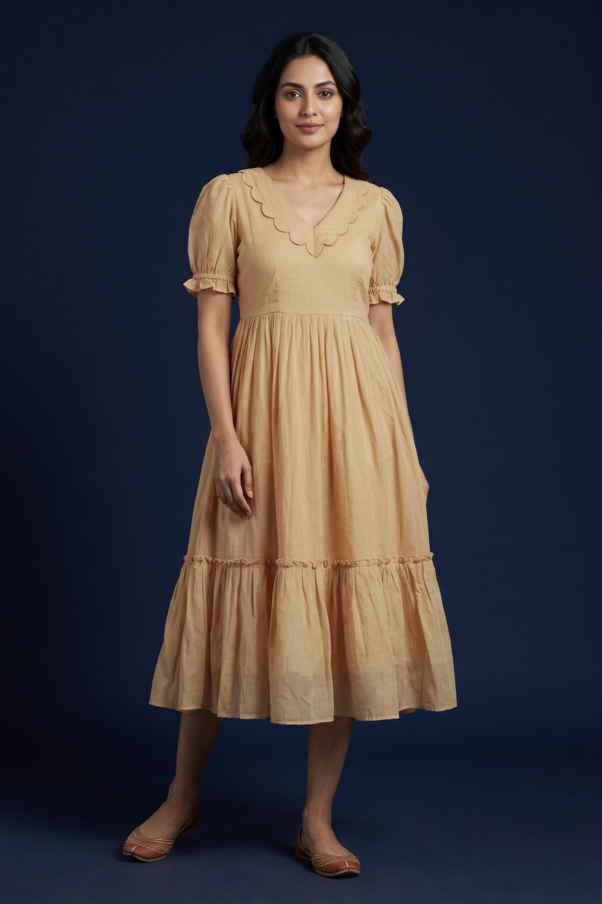 Chiffon Solid Beige Kurti