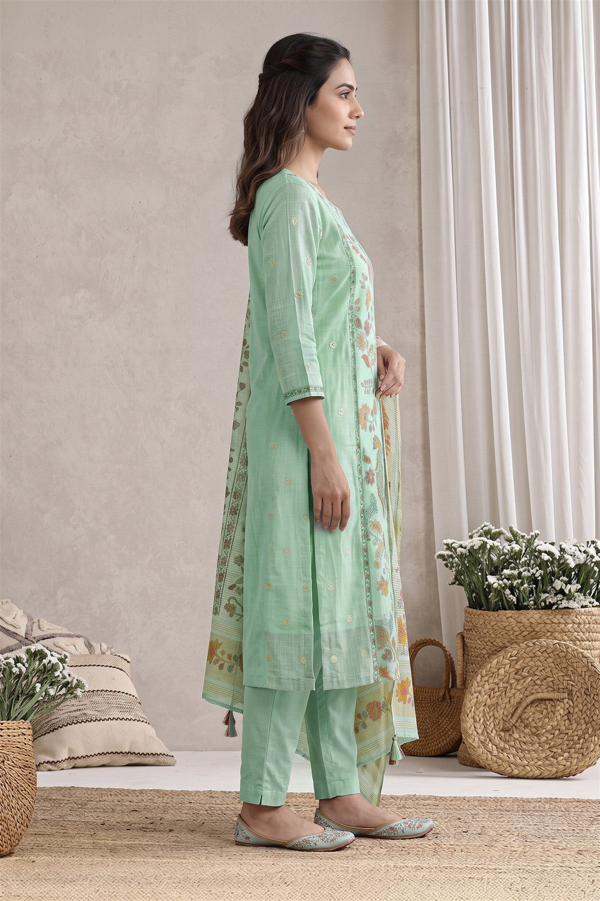 Kota Printed Sea Blue Kurti Set With Dupatta
