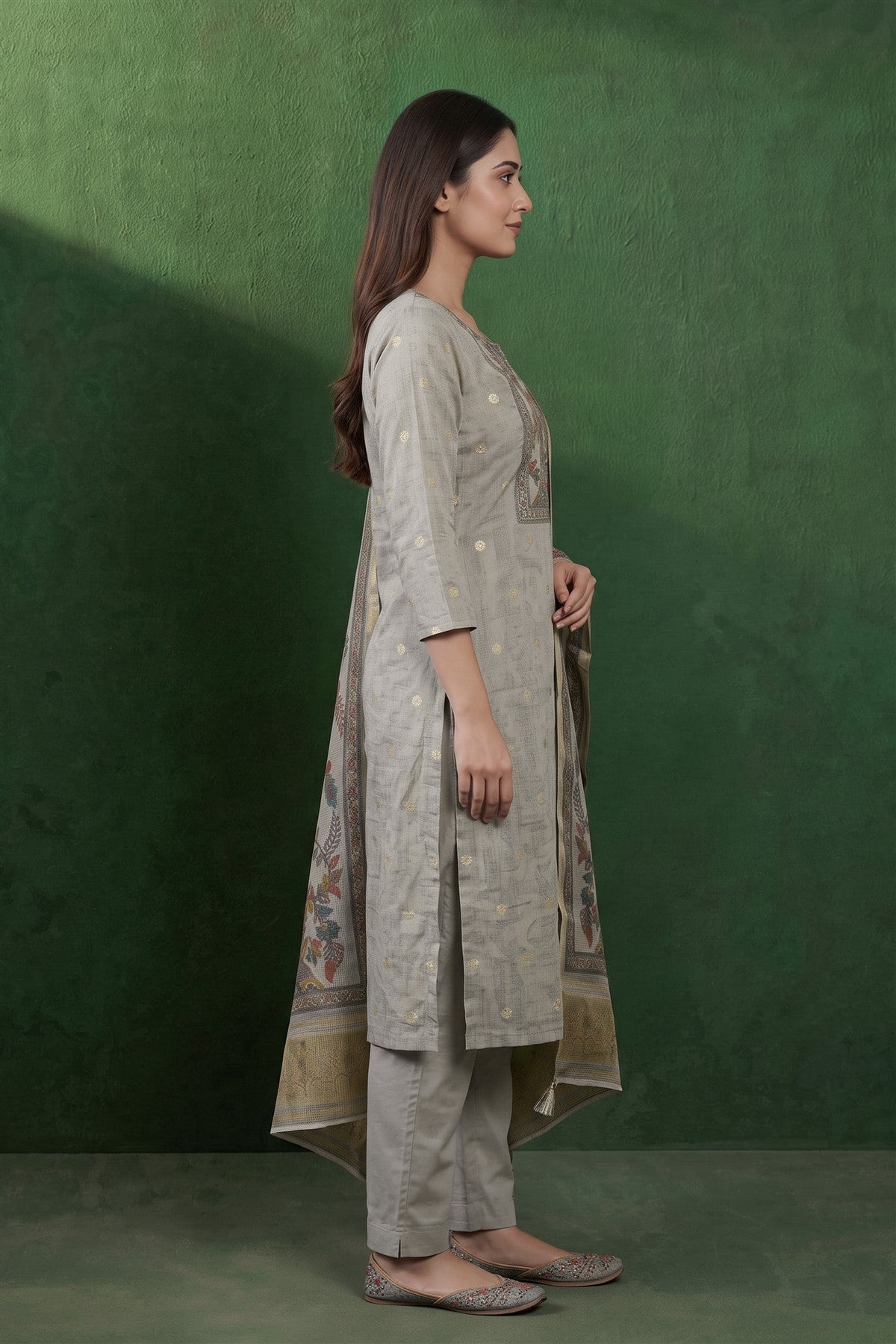 Kota Printed Grey Kurti Set With Dupatta