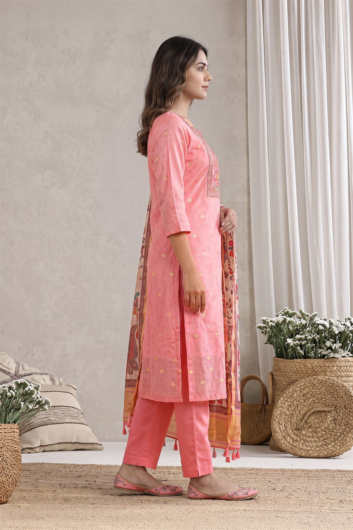 Kota Printed Pink Kurti Set With Dupatta