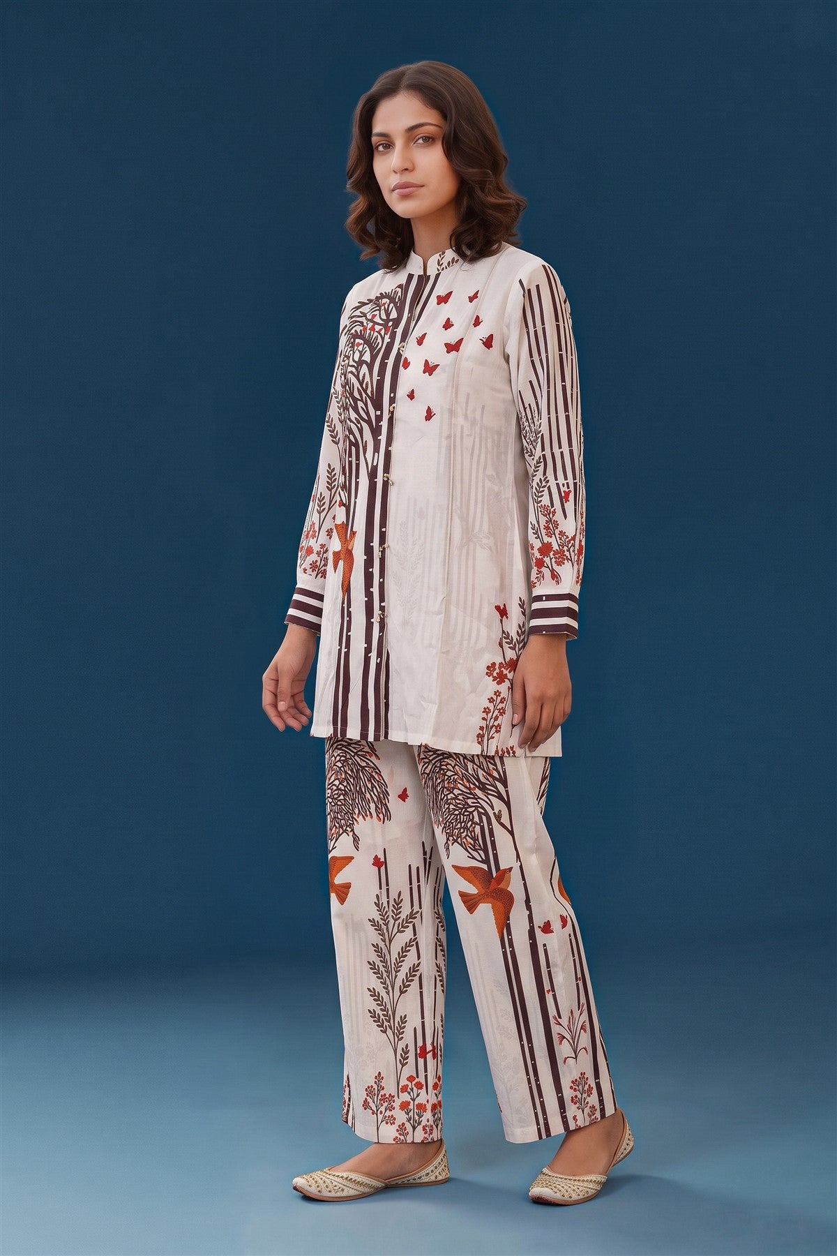 Muslin Embroidered White Co-Ord Set