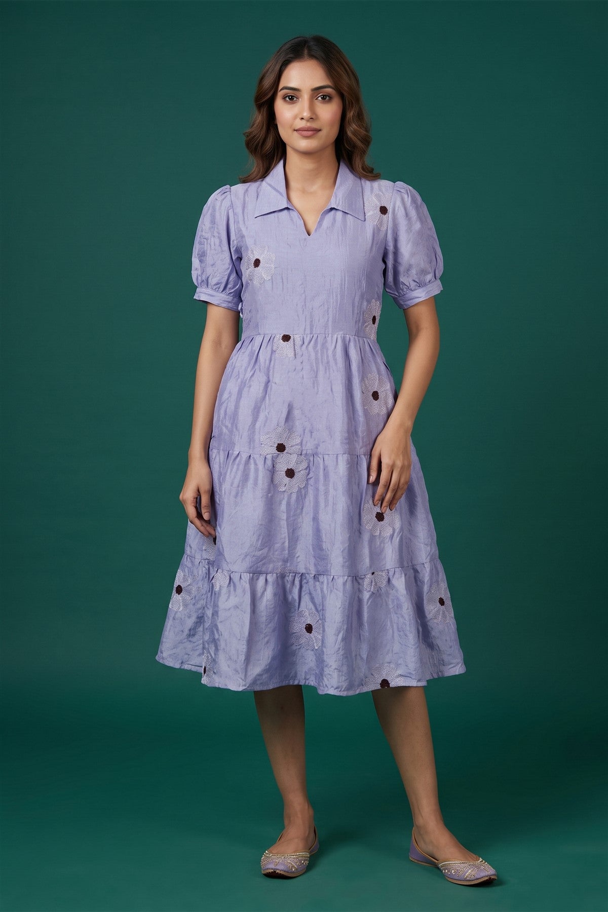 Tissue Silk Embroidered Lavander Kurti