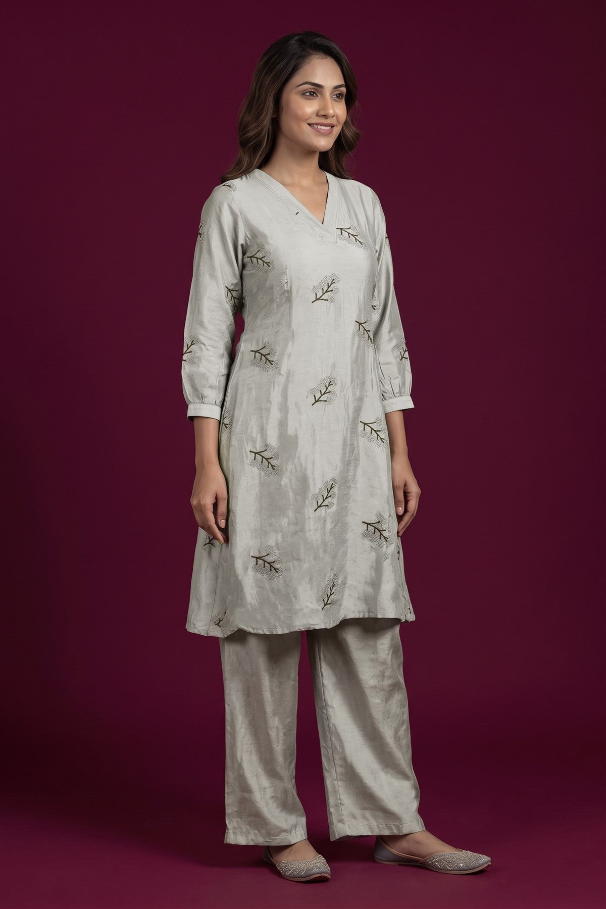 Vichitra Silk Embroidered Pista Green Co-ord Set