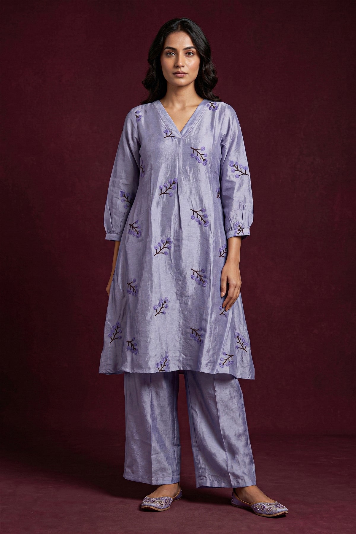 Vichitra Silk Embroidered Purple Co-ord Set