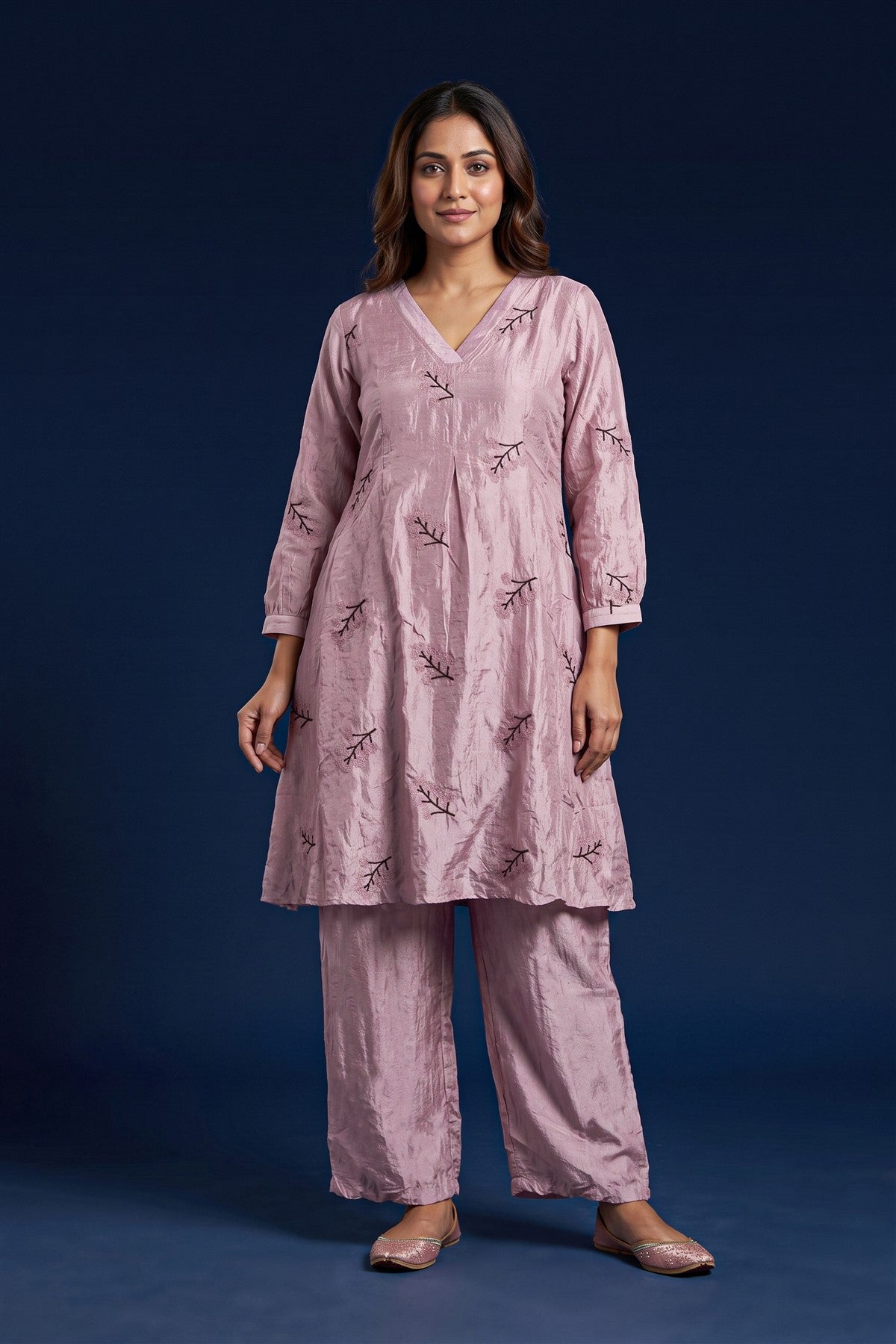 Vichitra Silk Embroidered Dusty Pink Co-ord Set