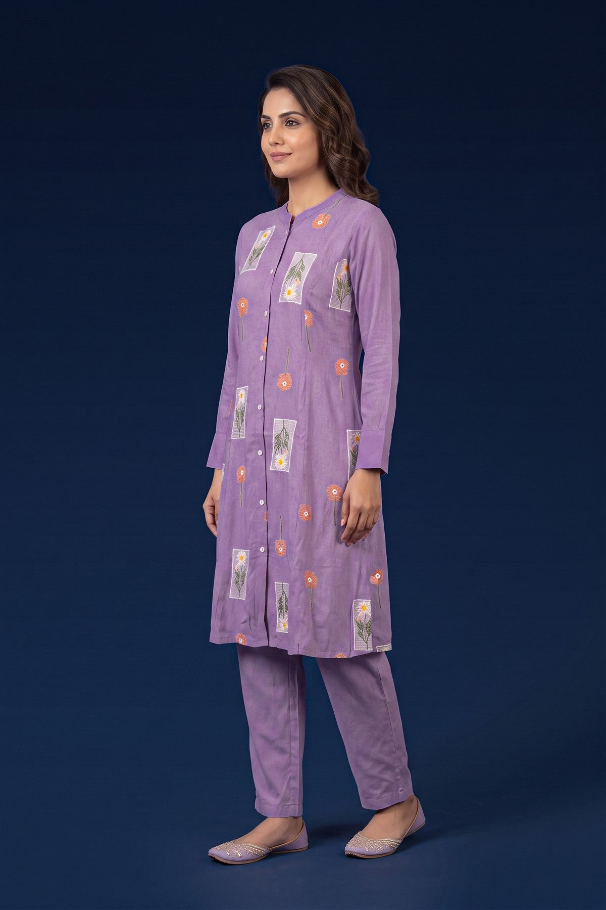 Muslin Embroidered Violet Co-Ord Set