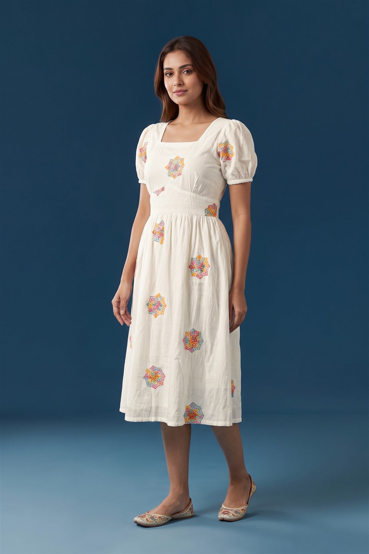 Vichitra Silk Embroidered Cream Kurti